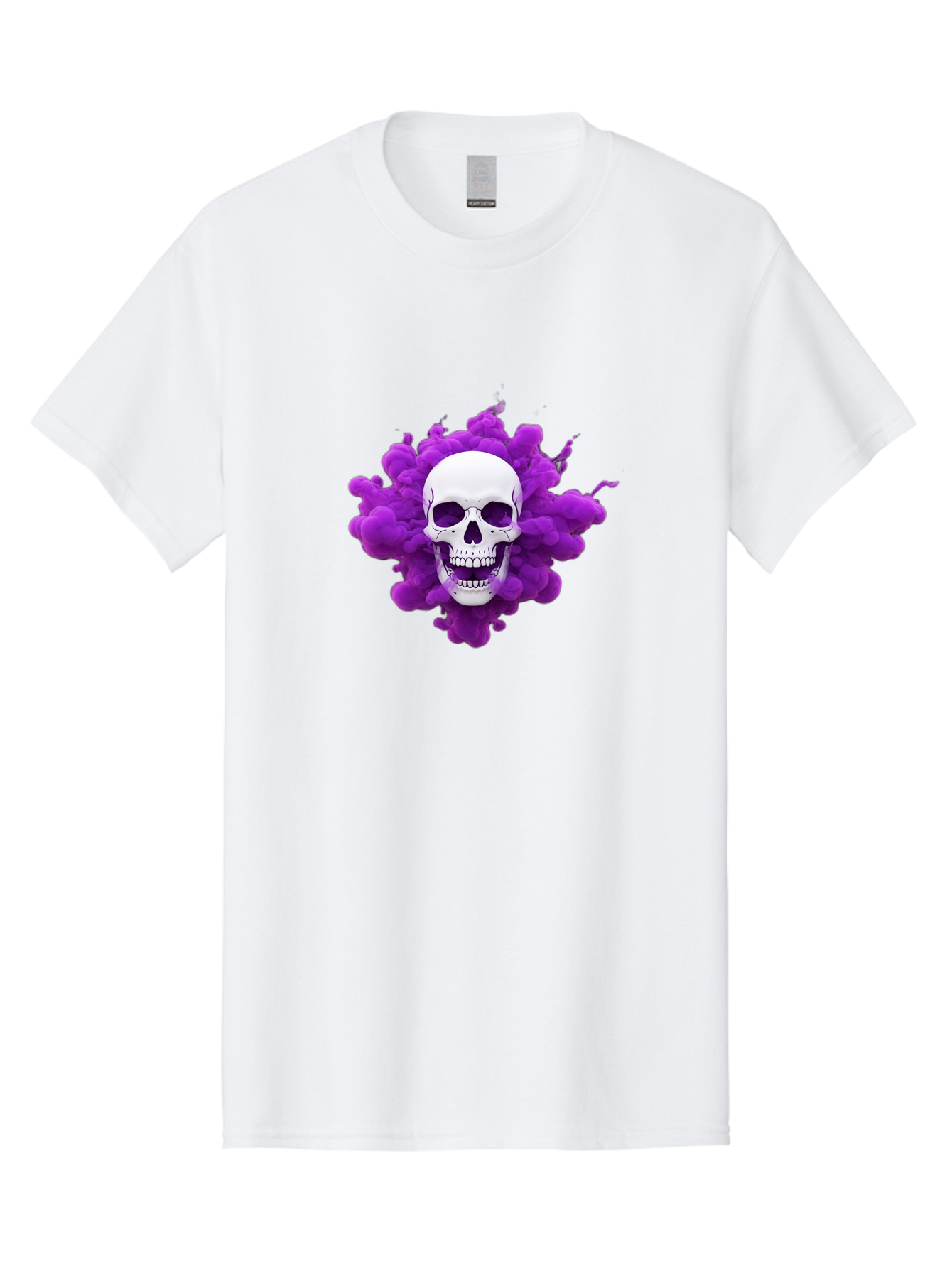 Skull-Purple-Smoke Men'S Graphic Tee, 100% Cotton, Comfortable Casual Summer Wear, Machine Washable, Human Skull, Purple Smoke, Dark Art, Gothic Style, Mysterious Atmosphere, Surreal Imagery, Edgy Design, Vibrant Purple Hue Bad605