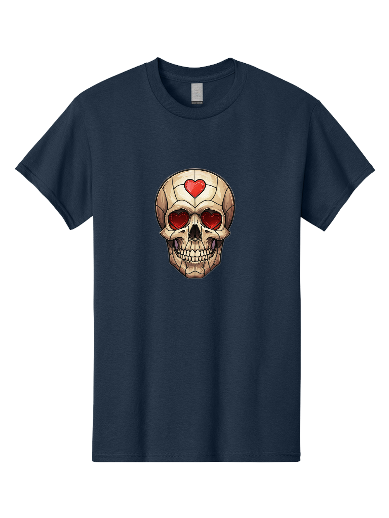 Skull-With-Heart-Eyes Men'S Graphic Tee, 100% Cotton, Comfortable Casual Summer Wear, Machine Washable, Cartoon Skull, Red Heart Eyes, Love Symbol, Grunge Art, Edgy Design, Tattoo Inspiration, Gothic Style, Heart-Shaped Eyes, Skull Art, Bad609