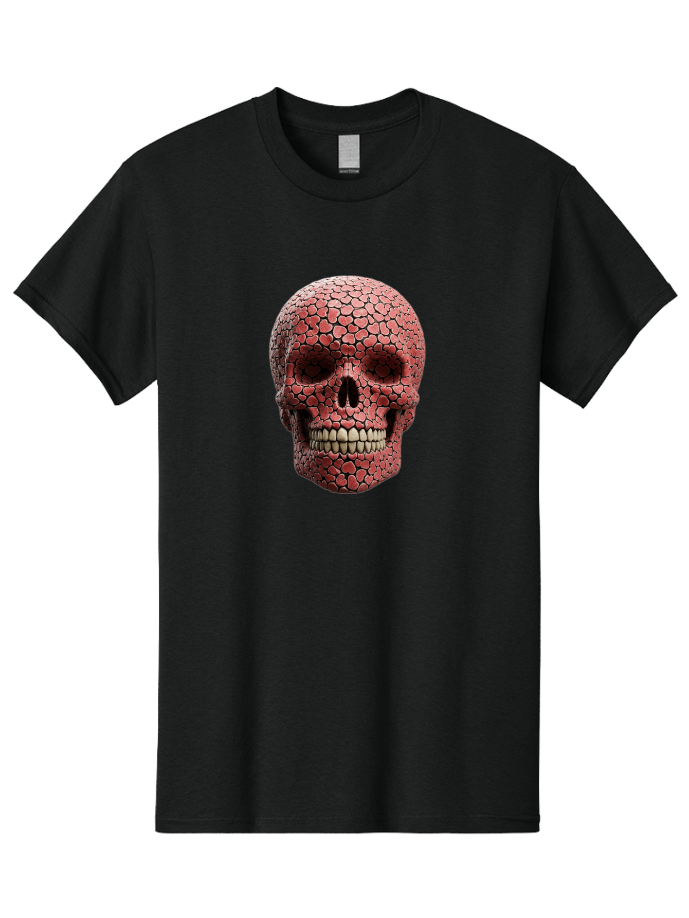 Skull-With-Hearts Men'S Graphic Tee, 100% Cotton, Comfortable Casual Summer Wear, Machine Washable, Skull Covered In Hearts, Red Hearts, Unique Design, Bold Art, Valentine'S Day Theme, Quirky Skull Art, 3D Illustration, Heart Pattern, Bad611