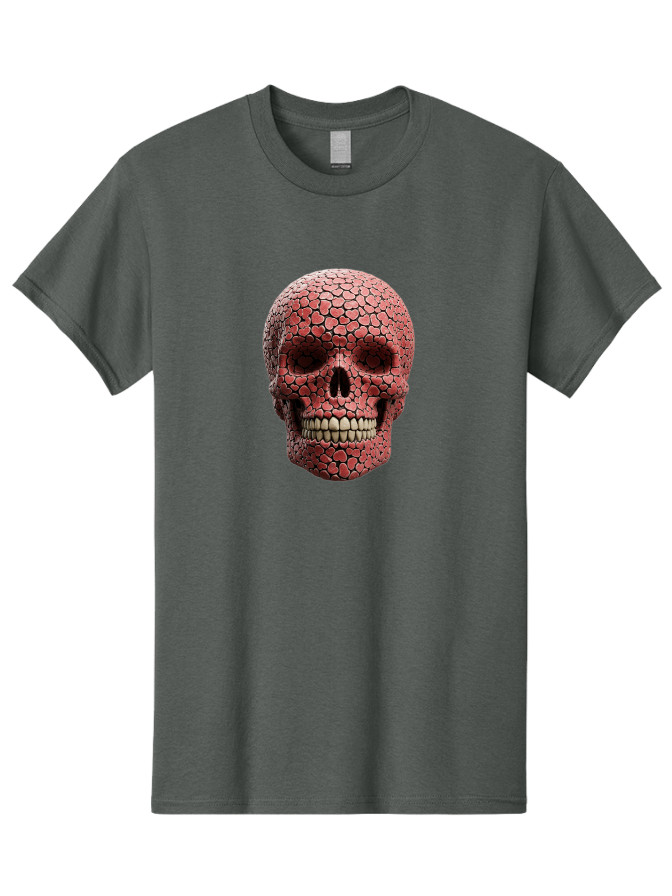 Skull-With-Hearts Men'S Graphic Tee, 100% Cotton, Comfortable Casual Summer Wear, Machine Washable, Skull Covered In Hearts, Red Hearts, Unique Design, Bold Art, Valentine'S Day Theme, Quirky Skull Art, 3D Illustration, Heart Pattern, Bad611