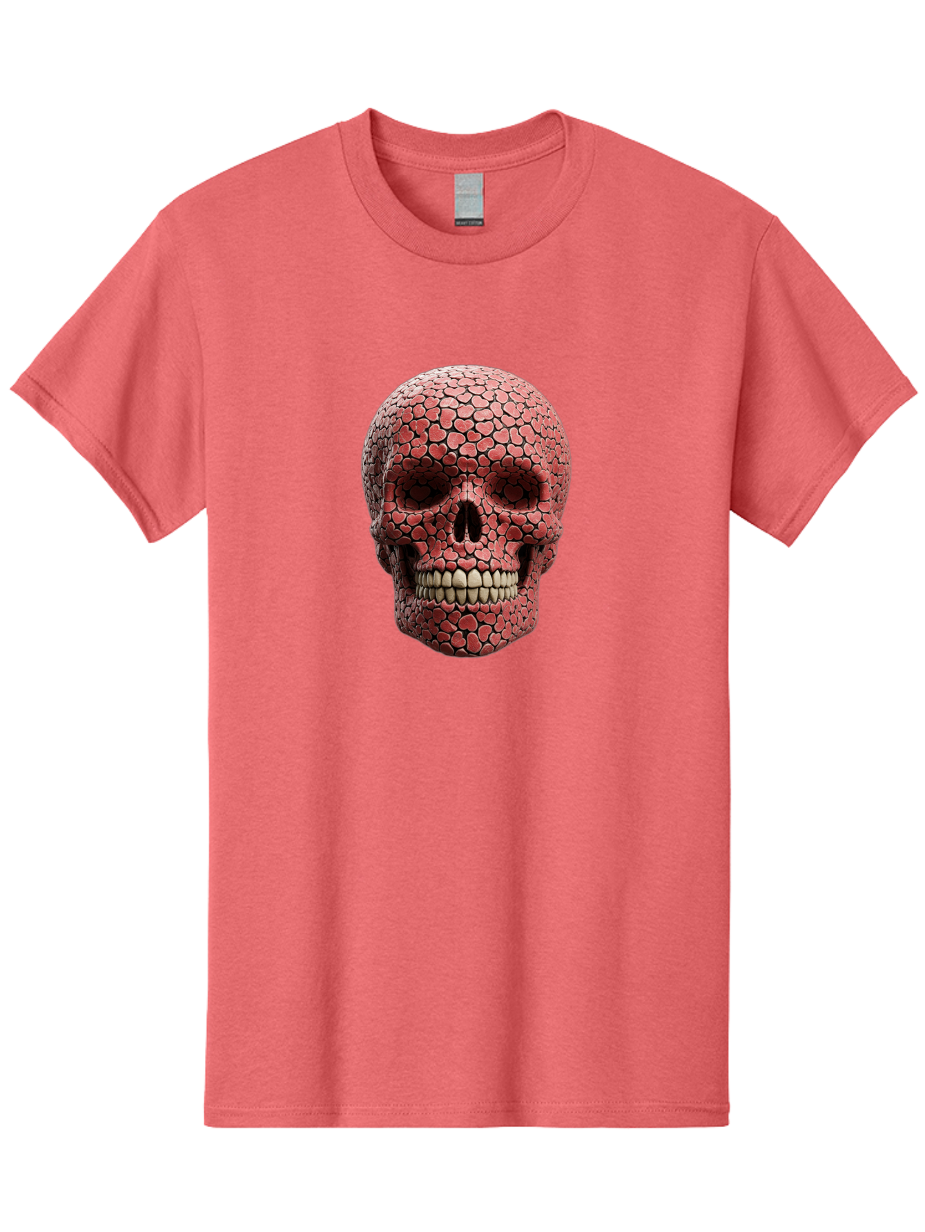 Skull-With-Hearts Men'S Graphic Tee, 100% Cotton, Comfortable Casual Summer Wear, Machine Washable, Skull Covered In Hearts, Red Hearts, Unique Design, Bold Art, Valentine'S Day Theme, Quirky Skull Art, 3D Illustration, Heart Pattern, Bad611