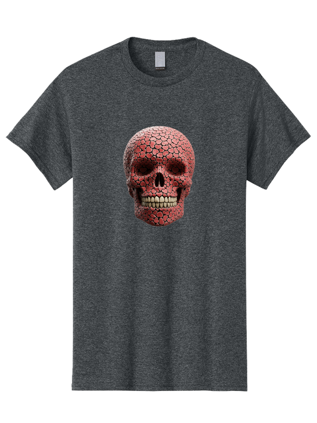 Skull-With-Hearts Men'S Graphic Tee, 100% Cotton, Comfortable Casual Summer Wear, Machine Washable, Skull Covered In Hearts, Red Hearts, Unique Design, Bold Art, Valentine'S Day Theme, Quirky Skull Art, 3D Illustration, Heart Pattern, Bad611