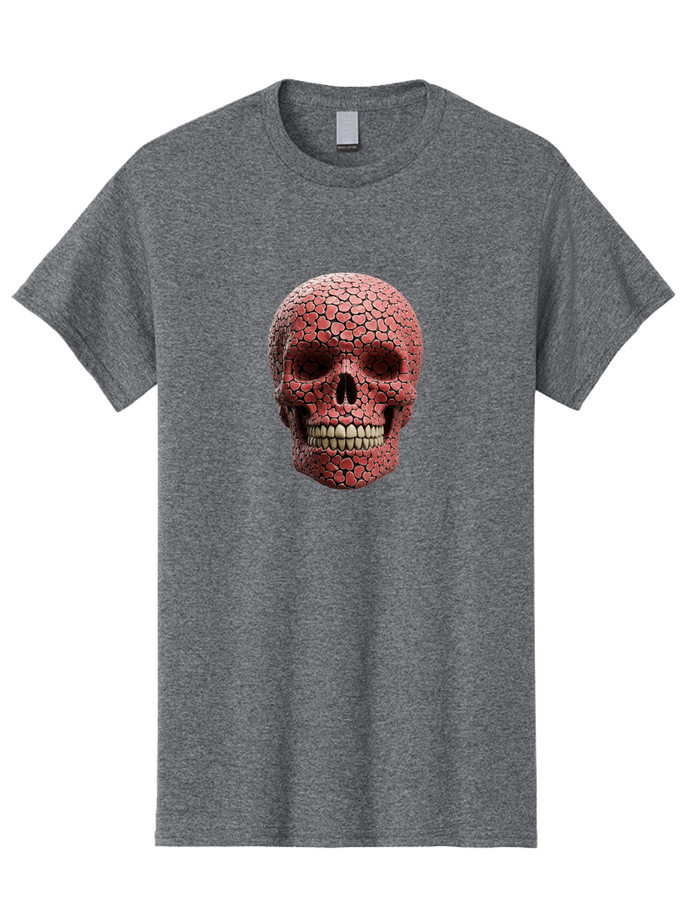 Skull-With-Hearts Men'S Graphic Tee, 100% Cotton, Comfortable Casual Summer Wear, Machine Washable, Skull Covered In Hearts, Red Hearts, Unique Design, Bold Art, Valentine'S Day Theme, Quirky Skull Art, 3D Illustration, Heart Pattern, Bad611