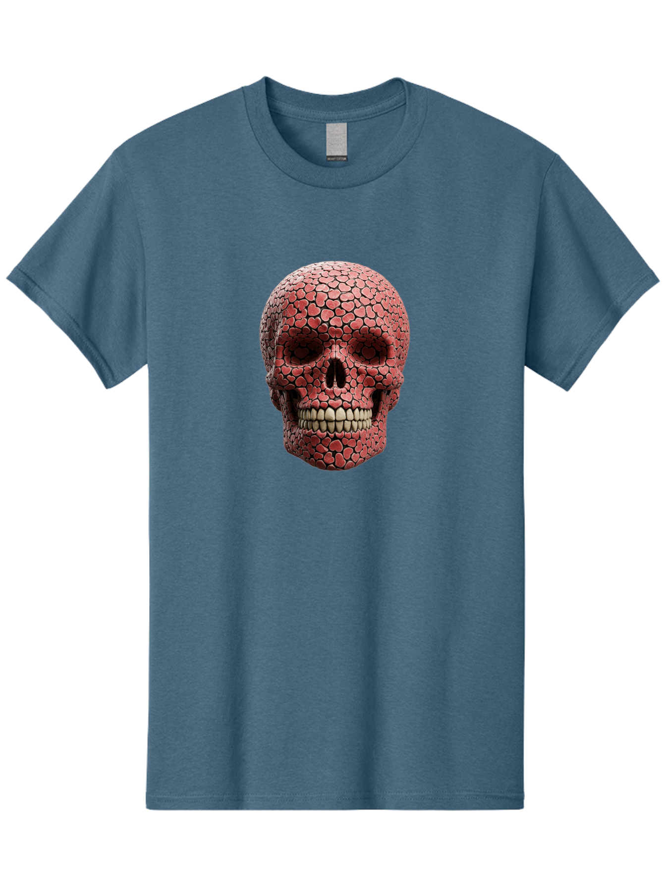 Skull-With-Hearts Men'S Graphic Tee, 100% Cotton, Comfortable Casual Summer Wear, Machine Washable, Skull Covered In Hearts, Red Hearts, Unique Design, Bold Art, Valentine'S Day Theme, Quirky Skull Art, 3D Illustration, Heart Pattern, Bad611