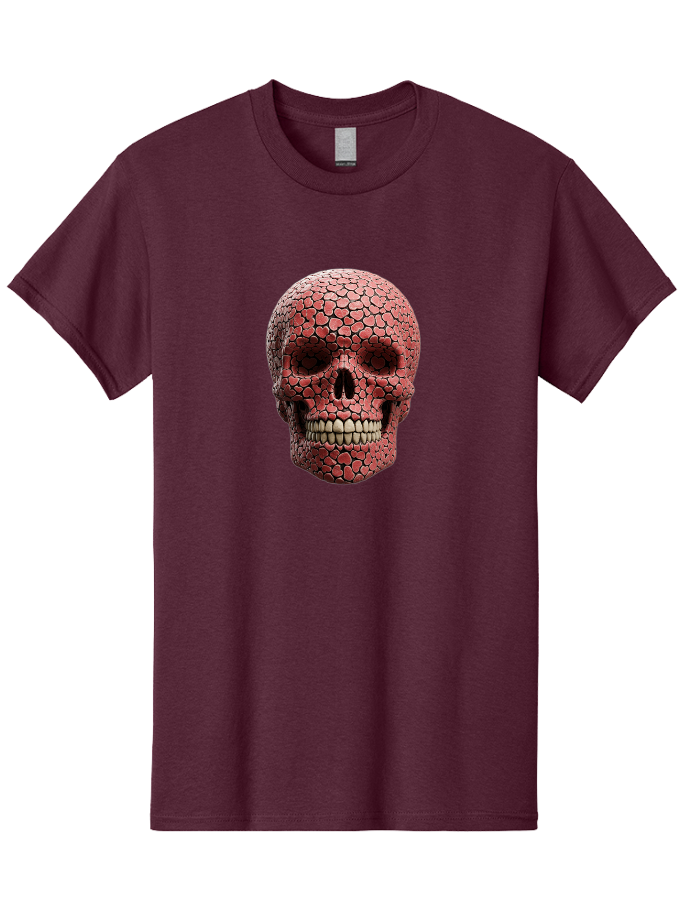Skull-With-Hearts Men'S Graphic Tee, 100% Cotton, Comfortable Casual Summer Wear, Machine Washable, Skull Covered In Hearts, Red Hearts, Unique Design, Bold Art, Valentine'S Day Theme, Quirky Skull Art, 3D Illustration, Heart Pattern, Bad611