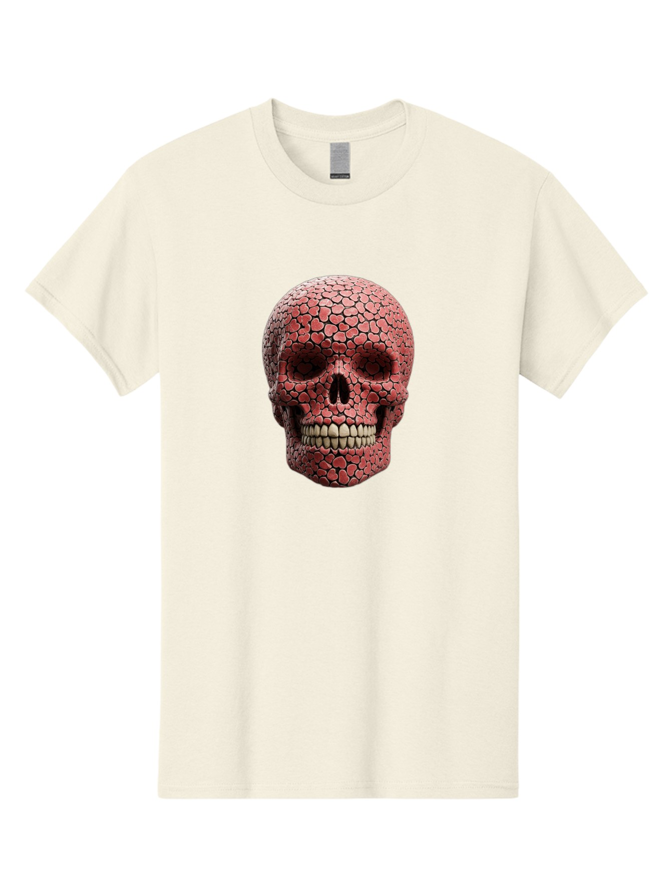 Skull-With-Hearts Men'S Graphic Tee, 100% Cotton, Comfortable Casual Summer Wear, Machine Washable, Skull Covered In Hearts, Red Hearts, Unique Design, Bold Art, Valentine'S Day Theme, Quirky Skull Art, 3D Illustration, Heart Pattern, Bad611