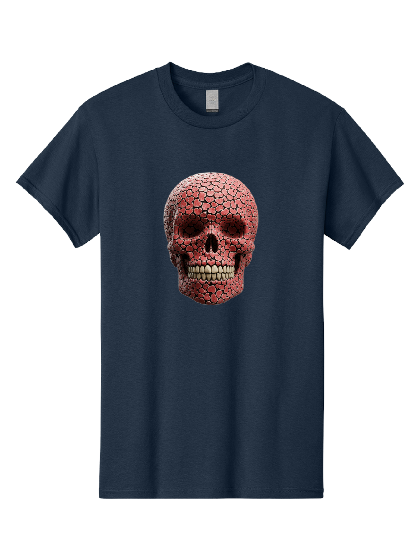 Skull-With-Hearts Men'S Graphic Tee, 100% Cotton, Comfortable Casual Summer Wear, Machine Washable, Skull Covered In Hearts, Red Hearts, Unique Design, Bold Art, Valentine'S Day Theme, Quirky Skull Art, 3D Illustration, Heart Pattern, Bad611