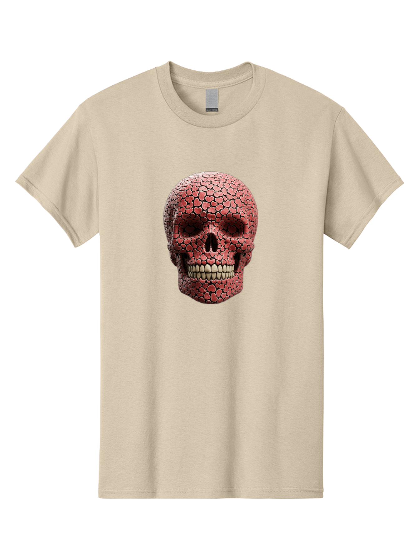 Skull-With-Hearts Men'S Graphic Tee, 100% Cotton, Comfortable Casual Summer Wear, Machine Washable, Skull Covered In Hearts, Red Hearts, Unique Design, Bold Art, Valentine'S Day Theme, Quirky Skull Art, 3D Illustration, Heart Pattern, Bad611