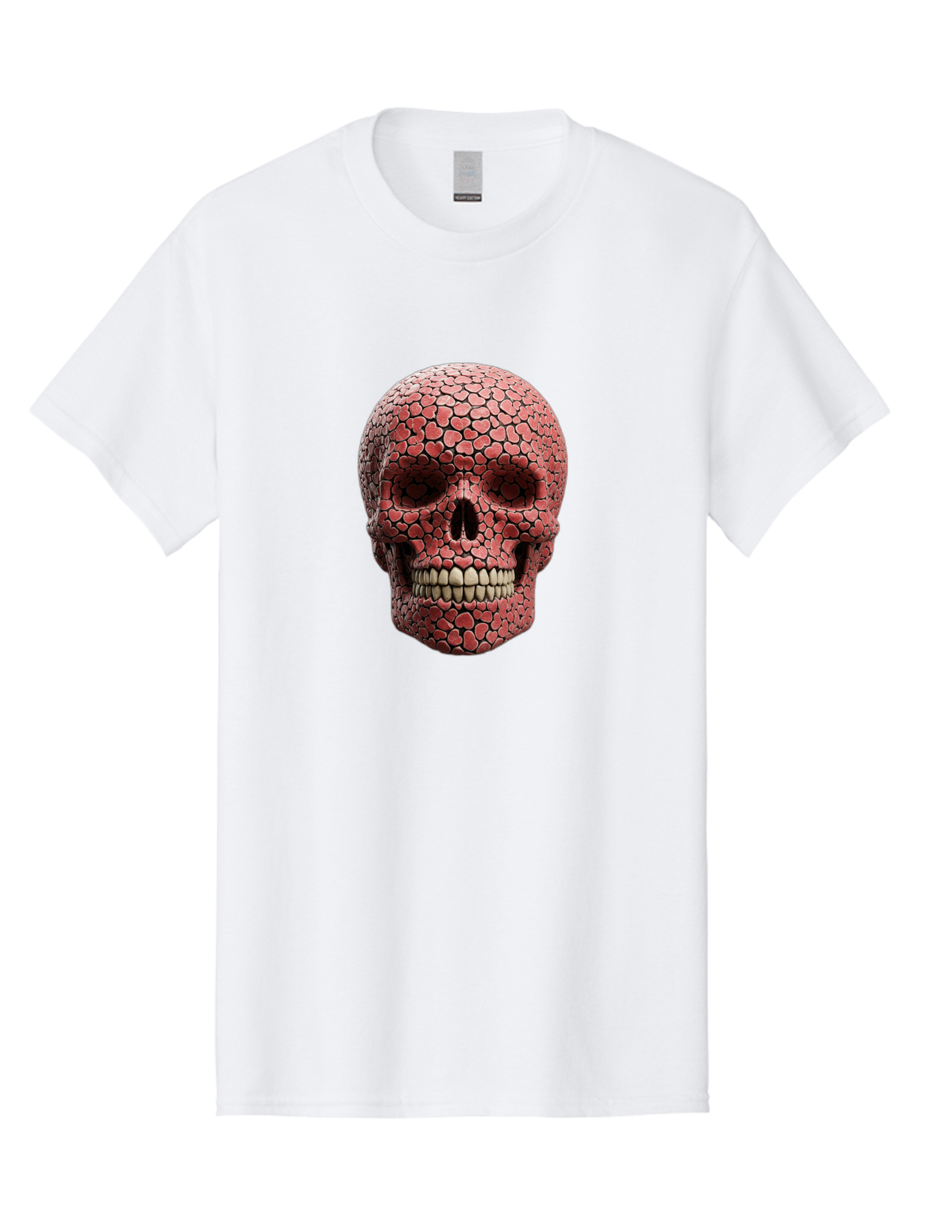 Skull-With-Hearts Men'S Graphic Tee, 100% Cotton, Comfortable Casual Summer Wear, Machine Washable, Skull Covered In Hearts, Red Hearts, Unique Design, Bold Art, Valentine'S Day Theme, Quirky Skull Art, 3D Illustration, Heart Pattern, Bad611