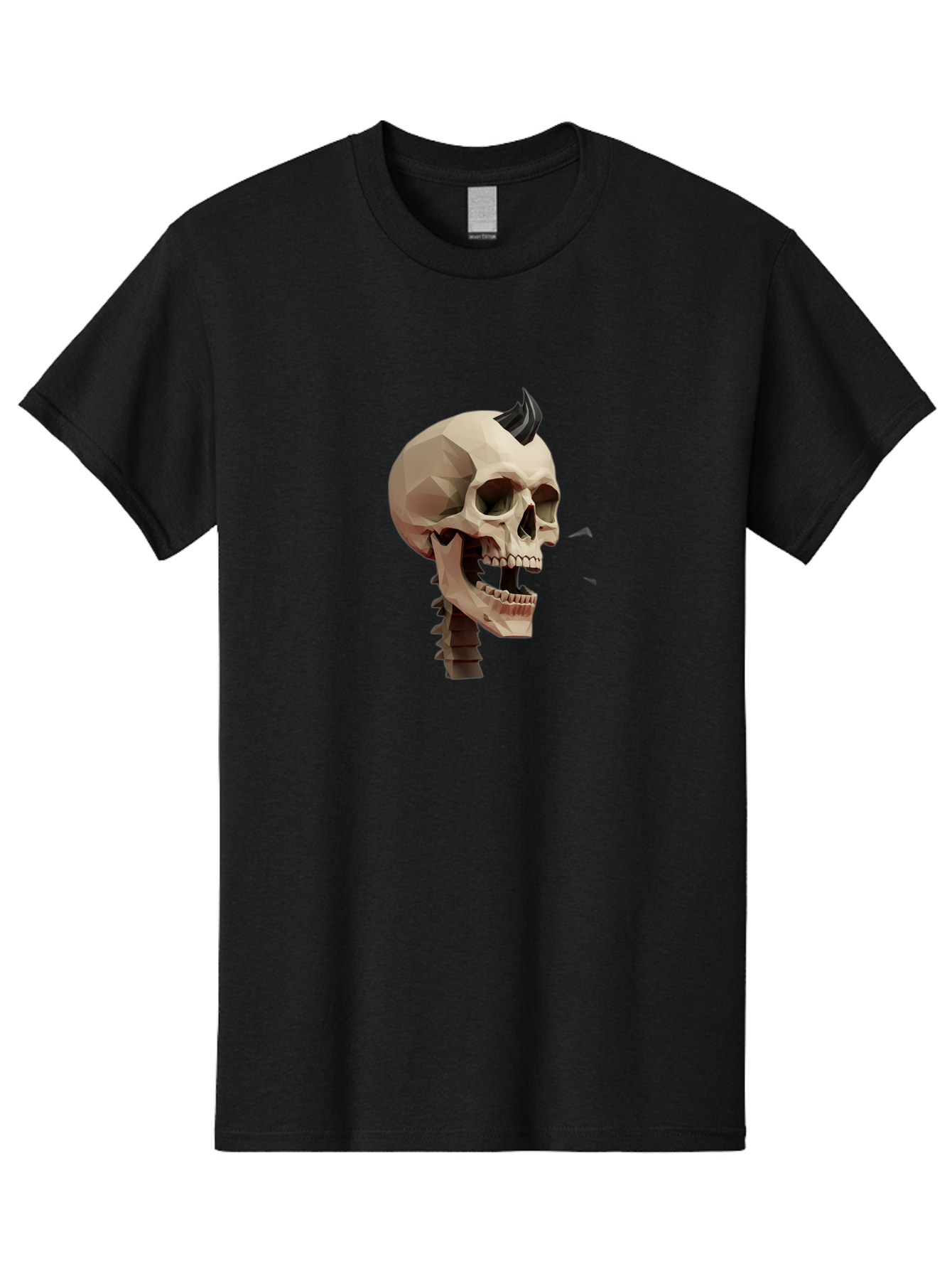 Skull-With-Mohawk Men'S Graphic Tee, 100% Cotton, Comfortable Casual Summer Wear, Machine Washable, Low Poly Skull, Geometric Shape, Punk Rock Style, Rock On, Low Poly Art, Gothic Skull, Punk Aesthetic, 3D Model, Skull Design Bad612