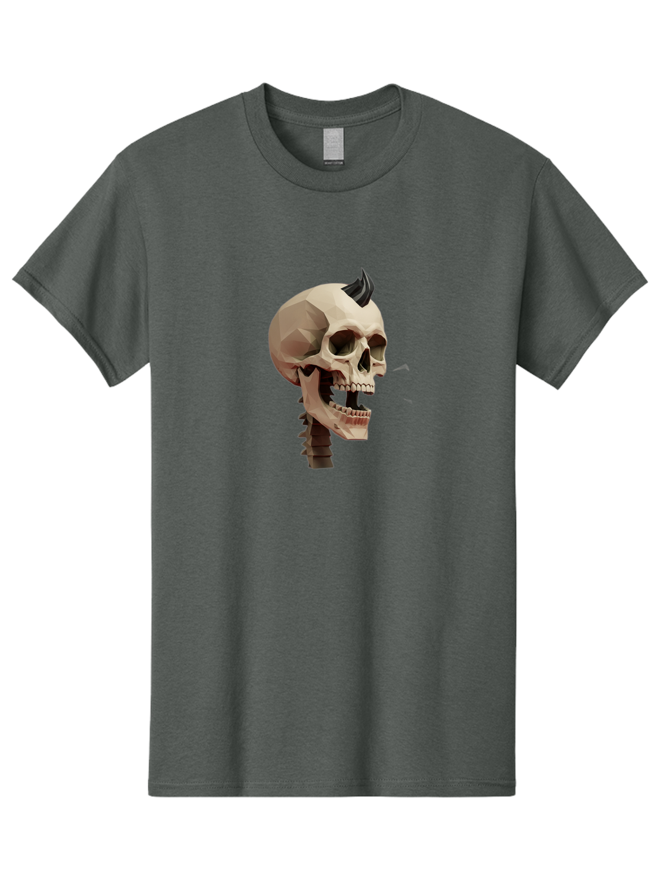 Skull-With-Mohawk Men'S Graphic Tee, 100% Cotton, Comfortable Casual Summer Wear, Machine Washable, Low Poly Skull, Geometric Shape, Punk Rock Style, Rock On, Low Poly Art, Gothic Skull, Punk Aesthetic, 3D Model, Skull Design Bad612