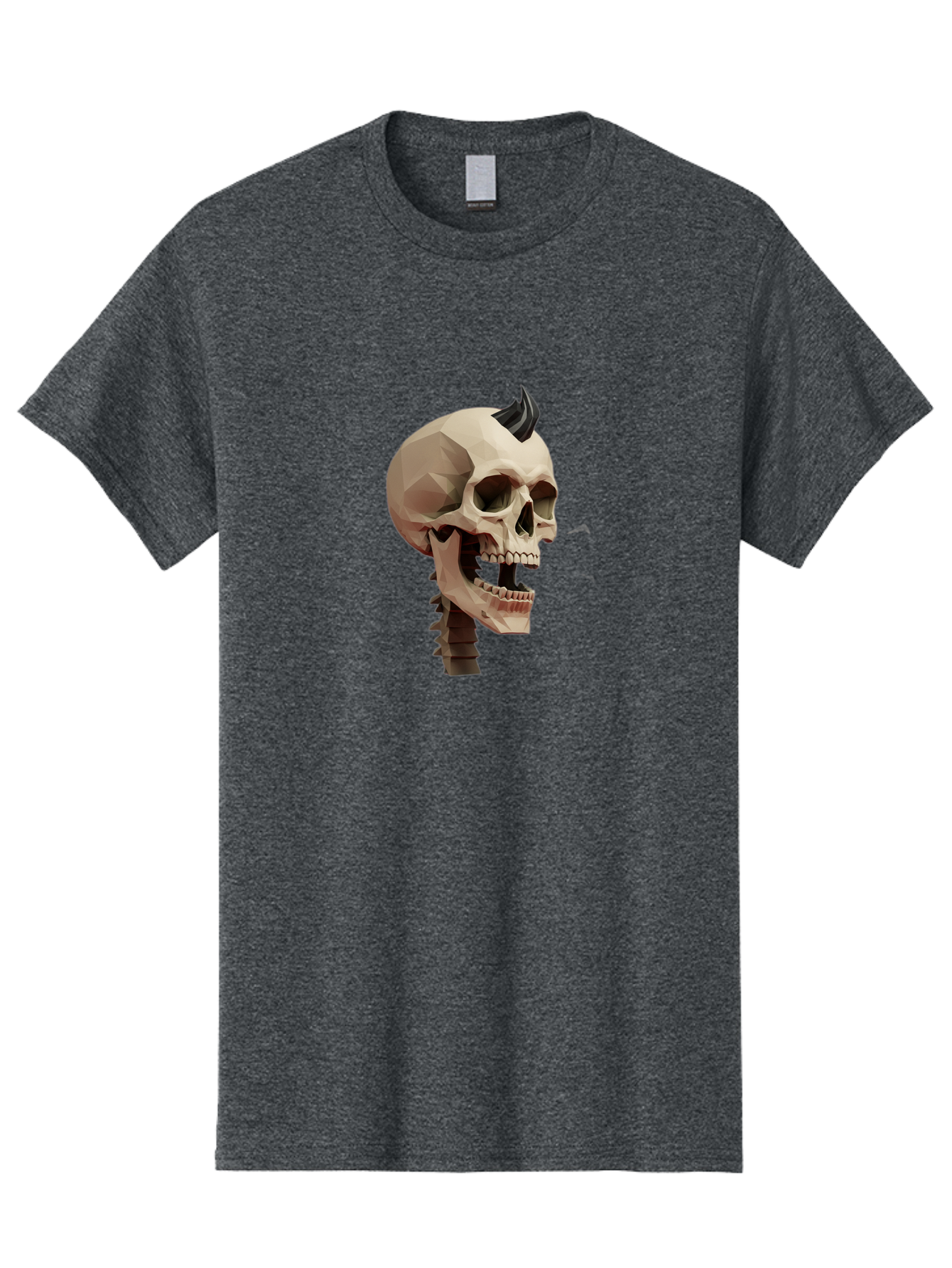 Skull-With-Mohawk Men'S Graphic Tee, 100% Cotton, Comfortable Casual Summer Wear, Machine Washable, Low Poly Skull, Geometric Shape, Punk Rock Style, Rock On, Low Poly Art, Gothic Skull, Punk Aesthetic, 3D Model, Skull Design Bad612
