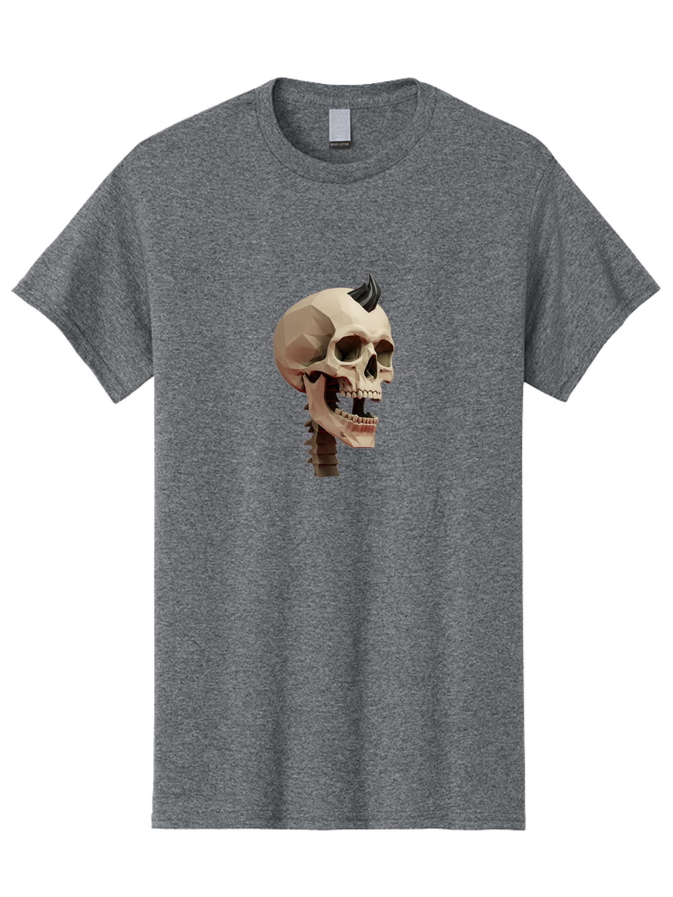 Skull-With-Mohawk Men'S Graphic Tee, 100% Cotton, Comfortable Casual Summer Wear, Machine Washable, Low Poly Skull, Geometric Shape, Punk Rock Style, Rock On, Low Poly Art, Gothic Skull, Punk Aesthetic, 3D Model, Skull Design Bad612