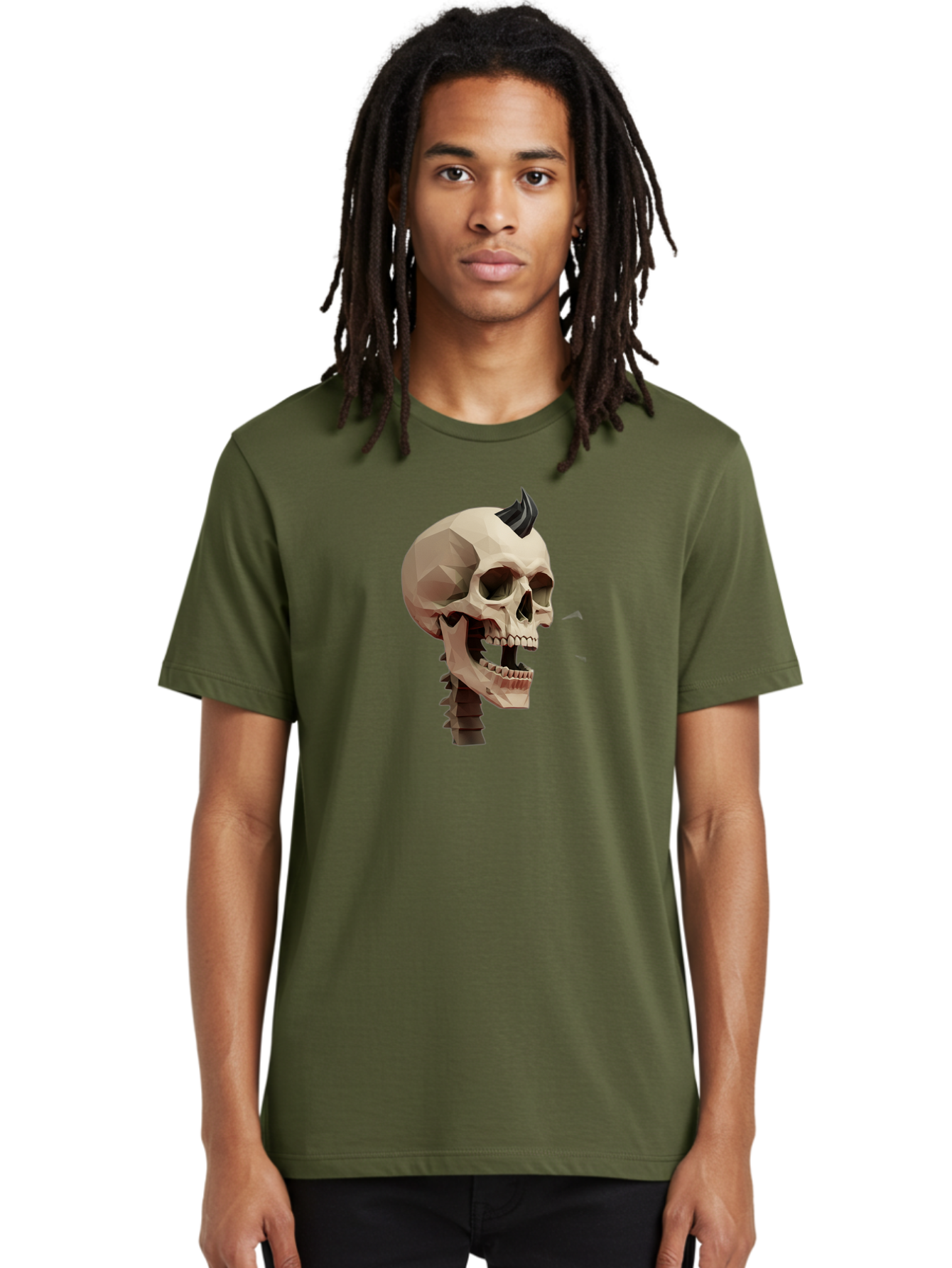 Skull-With-Mohawk Men'S Graphic Tee, 100% Cotton, Comfortable Casual Summer Wear, Machine Washable, Low Poly Skull, Geometric Shape, Punk Rock Style, Rock On, Low Poly Art, Gothic Skull, Punk Aesthetic, 3D Model, Skull Design Bad612
