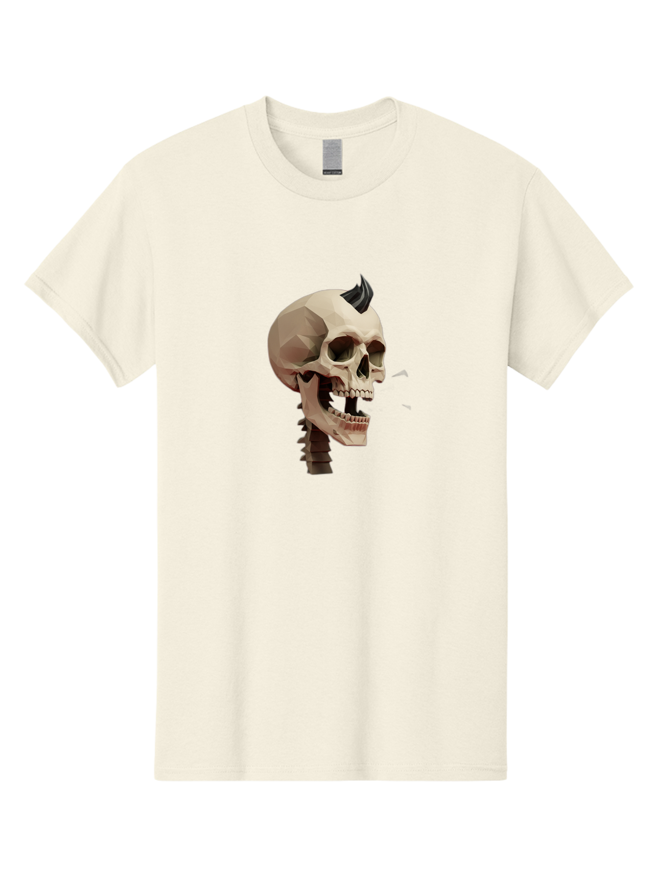 Skull-With-Mohawk Men'S Graphic Tee, 100% Cotton, Comfortable Casual Summer Wear, Machine Washable, Low Poly Skull, Geometric Shape, Punk Rock Style, Rock On, Low Poly Art, Gothic Skull, Punk Aesthetic, 3D Model, Skull Design Bad612