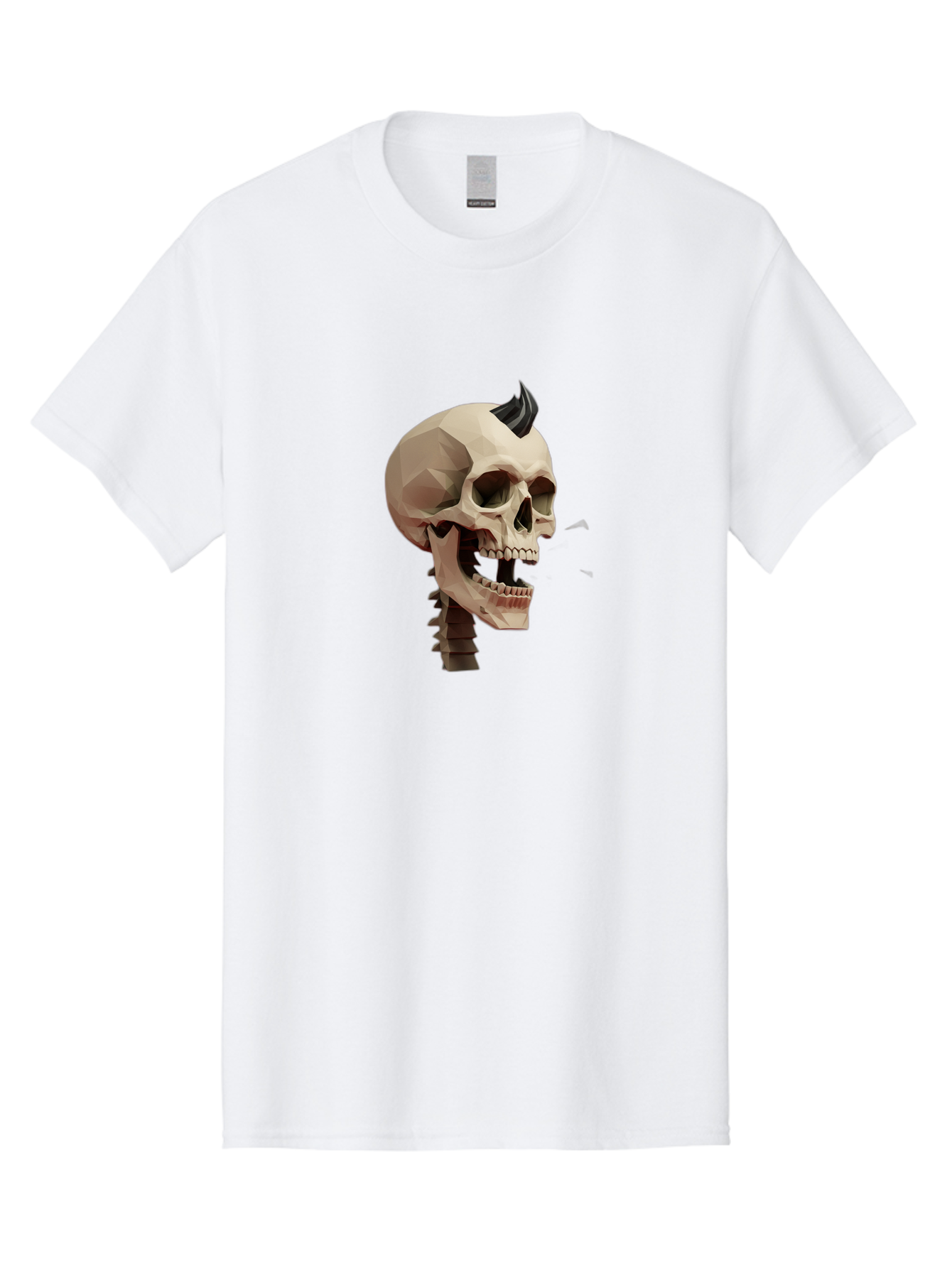 Skull-With-Mohawk Men'S Graphic Tee, 100% Cotton, Comfortable Casual Summer Wear, Machine Washable, Low Poly Skull, Geometric Shape, Punk Rock Style, Rock On, Low Poly Art, Gothic Skull, Punk Aesthetic, 3D Model, Skull Design Bad612