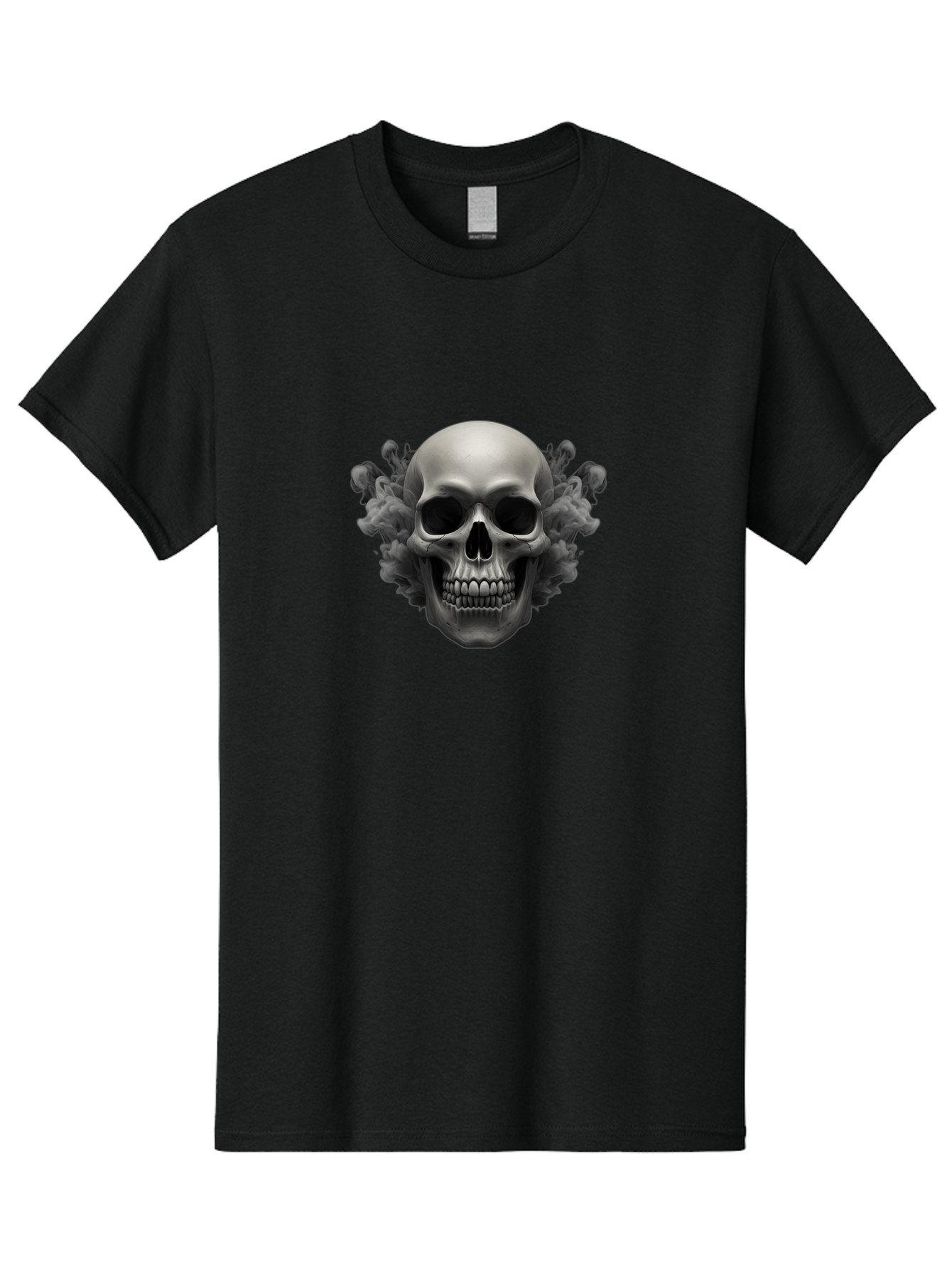 Skull-With-Mushrooms Men'S Graphic Tee, 100% Cotton, Comfortable Casual Summer Wear, Machine Washable, Skull Illustration, Gray Skull, Mushroom Cloud, Fungi Art, Gothic Design, Dark Art, Spooky Graphics, Mysterious Imagery, Eerie Atmosphere, Bad613