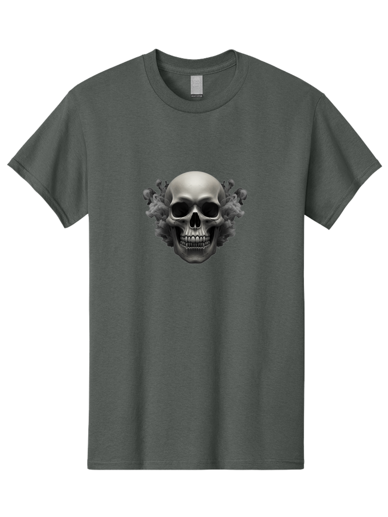 Skull-With-Mushrooms Men'S Graphic Tee, 100% Cotton, Comfortable Casual Summer Wear, Machine Washable, Skull Illustration, Gray Skull, Mushroom Cloud, Fungi Art, Gothic Design, Dark Art, Spooky Graphics, Mysterious Imagery, Eerie Atmosphere, Bad613