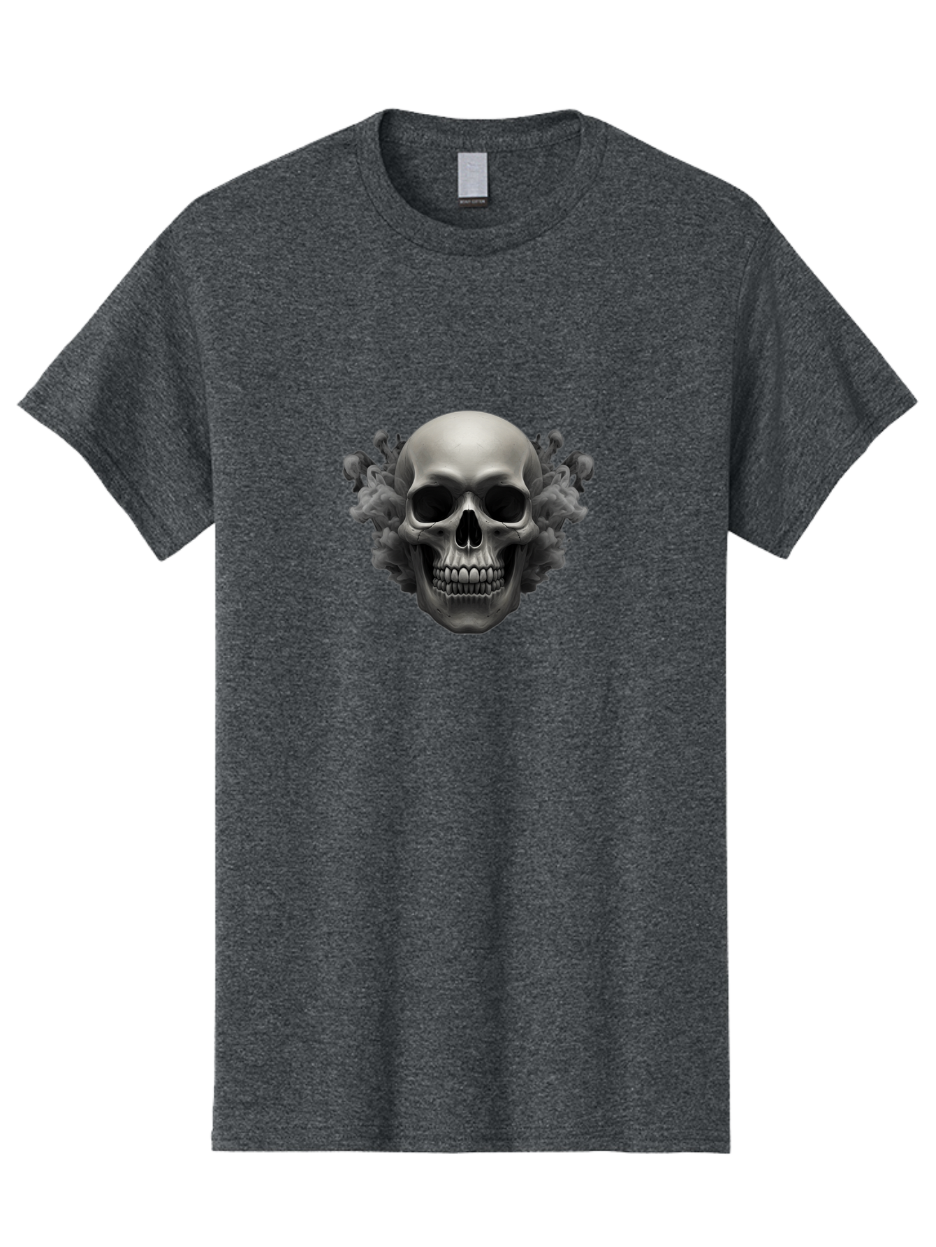 Skull-With-Mushrooms Men'S Graphic Tee, 100% Cotton, Comfortable Casual Summer Wear, Machine Washable, Skull Illustration, Gray Skull, Mushroom Cloud, Fungi Art, Gothic Design, Dark Art, Spooky Graphics, Mysterious Imagery, Eerie Atmosphere, Bad613