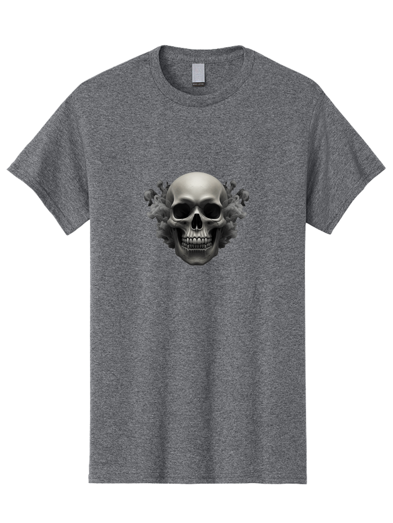 Skull-With-Mushrooms Men'S Graphic Tee, 100% Cotton, Comfortable Casual Summer Wear, Machine Washable, Skull Illustration, Gray Skull, Mushroom Cloud, Fungi Art, Gothic Design, Dark Art, Spooky Graphics, Mysterious Imagery, Eerie Atmosphere, Bad613