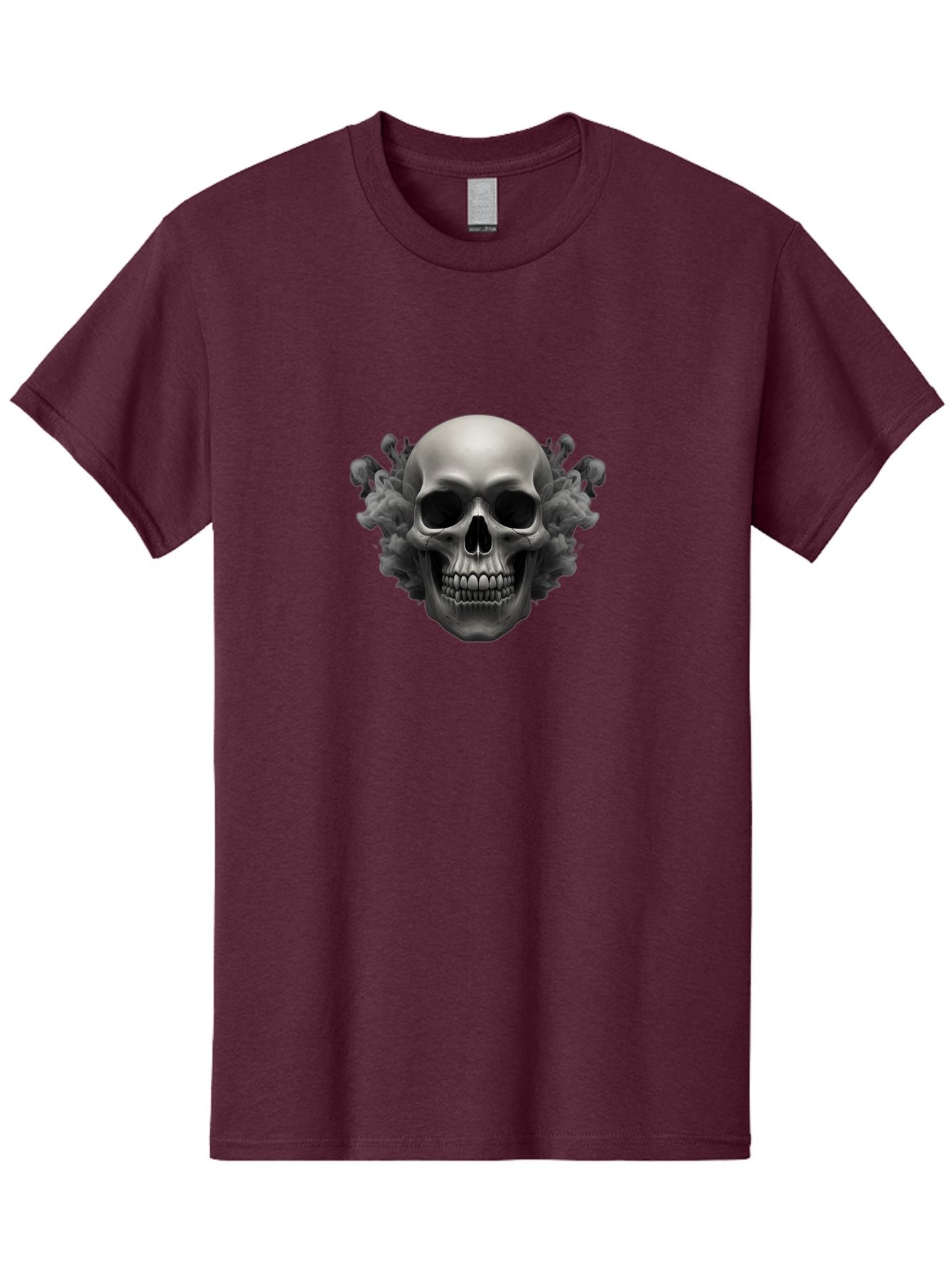 Skull-With-Mushrooms Men'S Graphic Tee, 100% Cotton, Comfortable Casual Summer Wear, Machine Washable, Skull Illustration, Gray Skull, Mushroom Cloud, Fungi Art, Gothic Design, Dark Art, Spooky Graphics, Mysterious Imagery, Eerie Atmosphere, Bad613