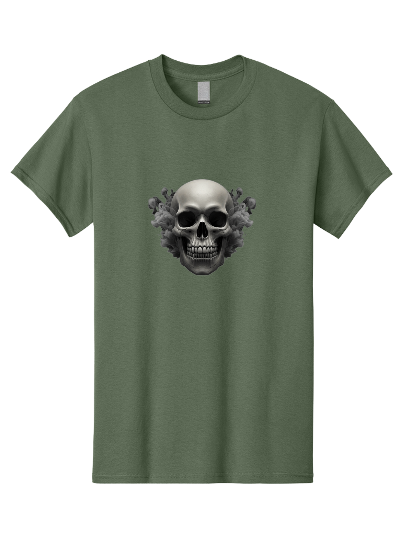 Skull-With-Mushrooms Men'S Graphic Tee, 100% Cotton, Comfortable Casual Summer Wear, Machine Washable, Skull Illustration, Gray Skull, Mushroom Cloud, Fungi Art, Gothic Design, Dark Art, Spooky Graphics, Mysterious Imagery, Eerie Atmosphere, Bad613