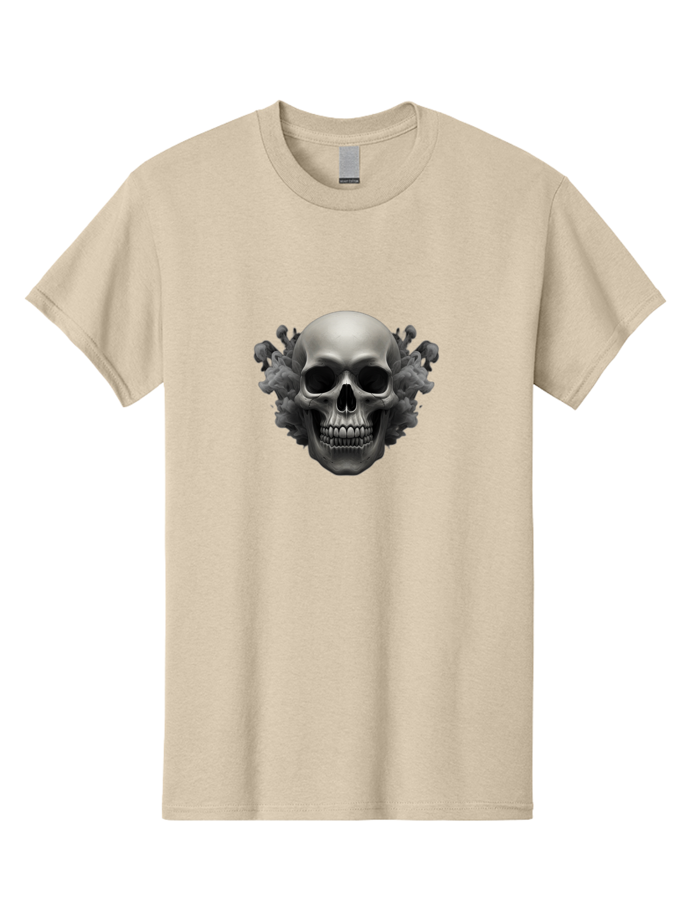 Skull-With-Mushrooms Men'S Graphic Tee, 100% Cotton, Comfortable Casual Summer Wear, Machine Washable, Skull Illustration, Gray Skull, Mushroom Cloud, Fungi Art, Gothic Design, Dark Art, Spooky Graphics, Mysterious Imagery, Eerie Atmosphere, Bad613