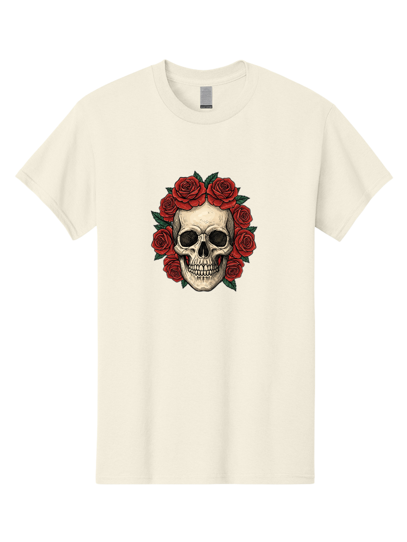 Skull-With-Roses-3 Men'S Graphic Tee, 100% Cotton, Comfortable Casual Summer Wear, Machine Washable, Skull With Red Roses, Sugar Skull, Day Of The Dead, Floral Wreath, Gothic Romance, Dark Art, Vintage Illustration, Red Roses, Tattoo Art Bad616