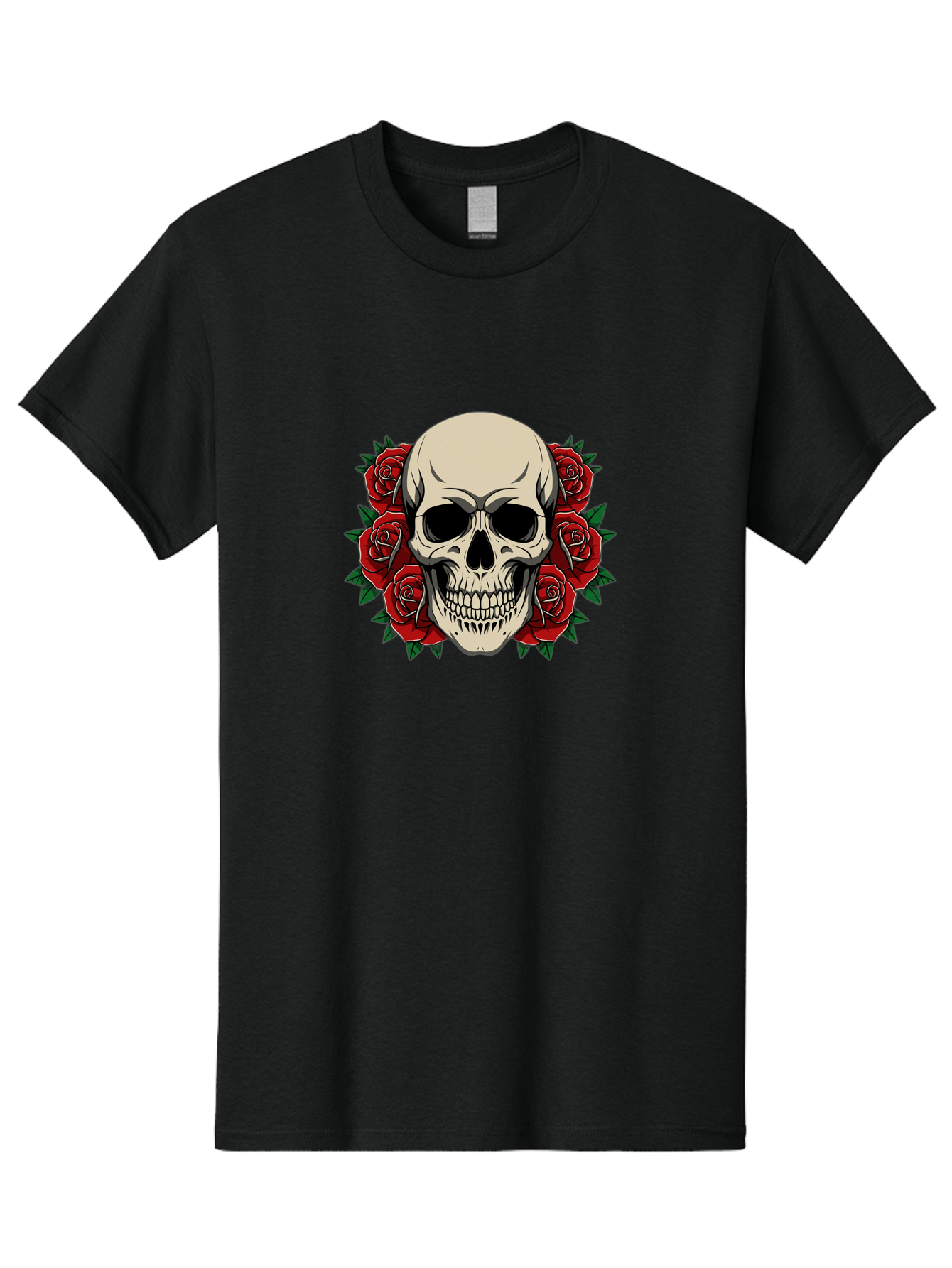 Skull-With-Roses Men'S Graphic Tee, 100% Cotton, Comfortable Casual Summer Wear, Machine Washable, Human Skull, Red Roses, Floral Skull, Gothic Art, Dark Symbolism, Skull Design, Tattoo Art, Gothic Roses Bad619