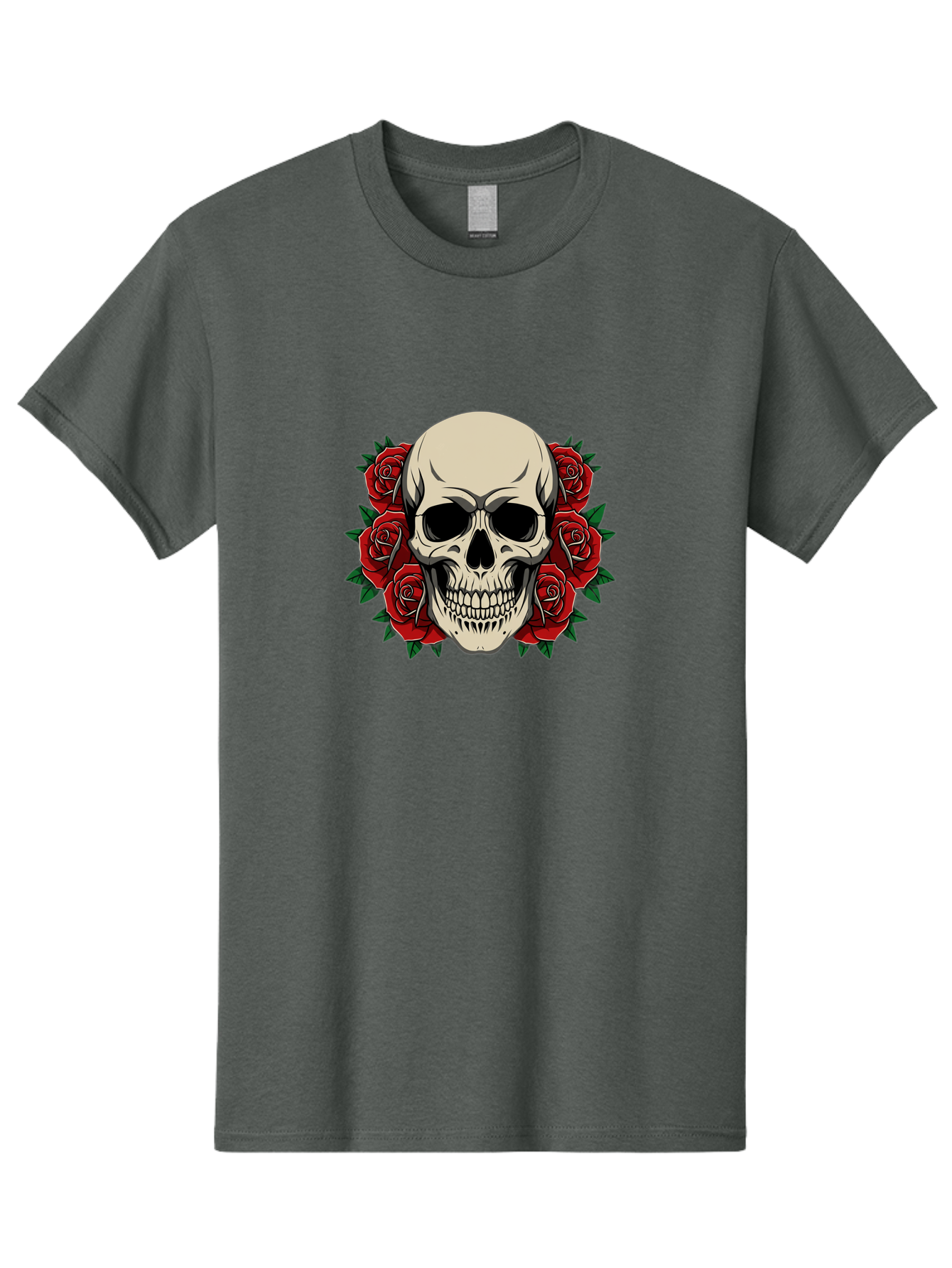 Skull-With-Roses Men'S Graphic Tee, 100% Cotton, Comfortable Casual Summer Wear, Machine Washable, Human Skull, Red Roses, Floral Skull, Gothic Art, Dark Symbolism, Skull Design, Tattoo Art, Gothic Roses Bad619