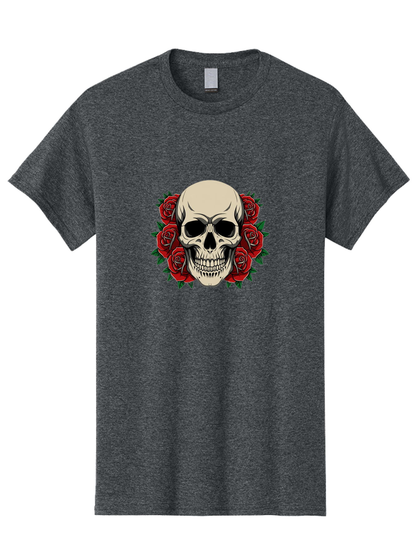 Skull-With-Roses Men'S Graphic Tee, 100% Cotton, Comfortable Casual Summer Wear, Machine Washable, Human Skull, Red Roses, Floral Skull, Gothic Art, Dark Symbolism, Skull Design, Tattoo Art, Gothic Roses Bad619