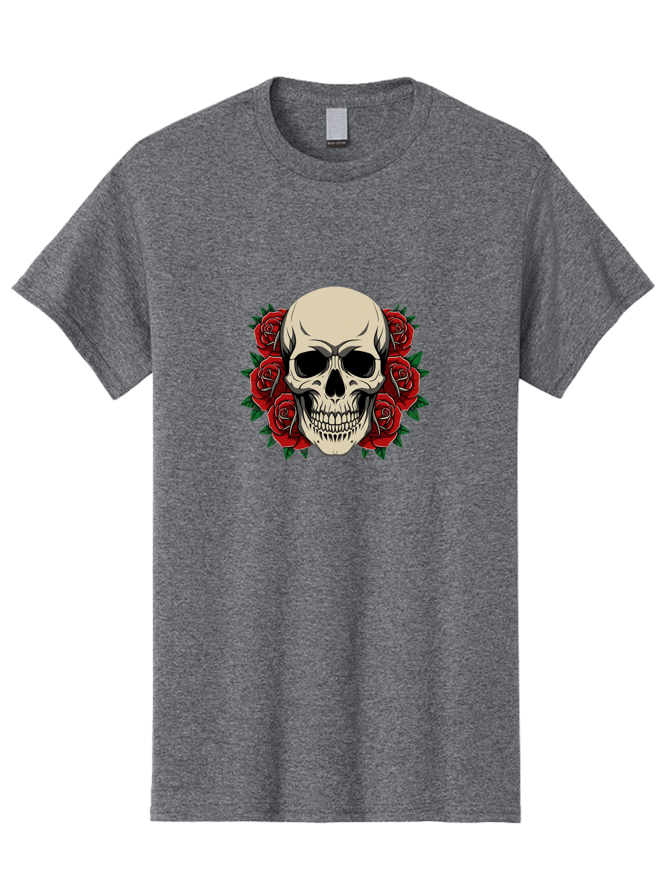 Skull-With-Roses Men'S Graphic Tee, 100% Cotton, Comfortable Casual Summer Wear, Machine Washable, Human Skull, Red Roses, Floral Skull, Gothic Art, Dark Symbolism, Skull Design, Tattoo Art, Gothic Roses Bad619