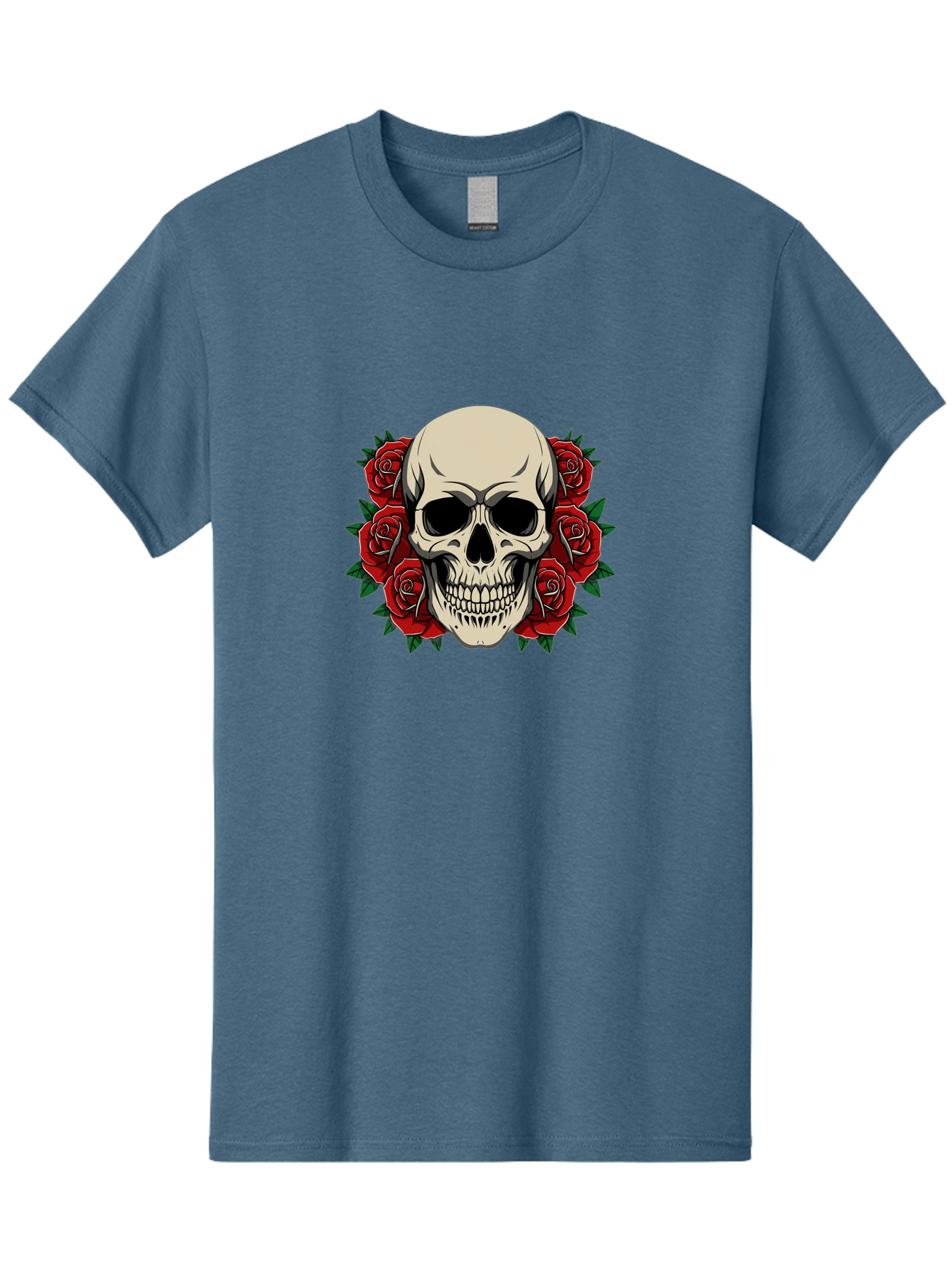 Skull-With-Roses Men'S Graphic Tee, 100% Cotton, Comfortable Casual Summer Wear, Machine Washable, Human Skull, Red Roses, Floral Skull, Gothic Art, Dark Symbolism, Skull Design, Tattoo Art, Gothic Roses Bad619