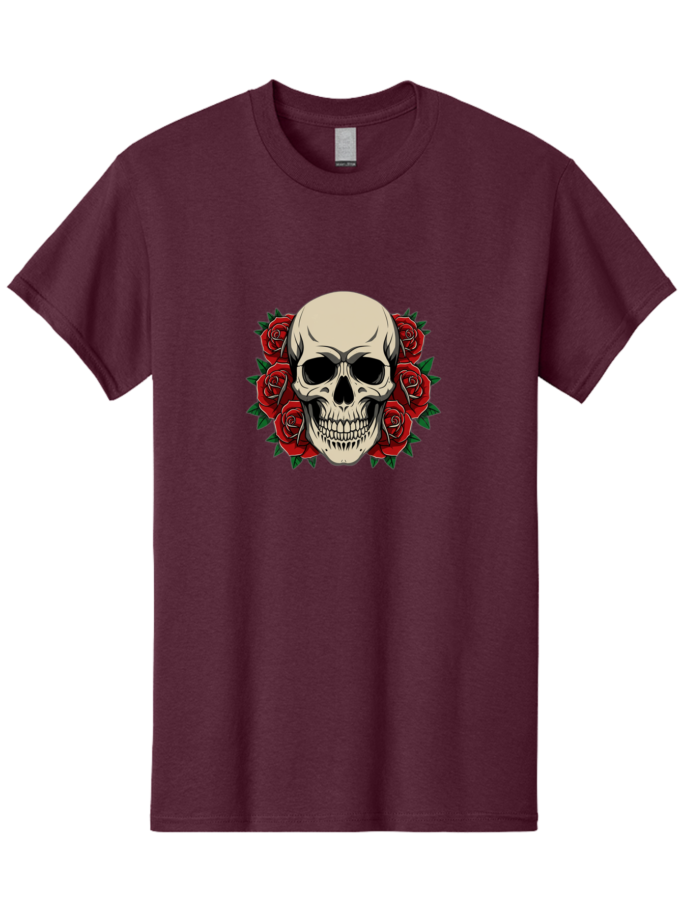 Skull-With-Roses Men'S Graphic Tee, 100% Cotton, Comfortable Casual Summer Wear, Machine Washable, Human Skull, Red Roses, Floral Skull, Gothic Art, Dark Symbolism, Skull Design, Tattoo Art, Gothic Roses Bad619