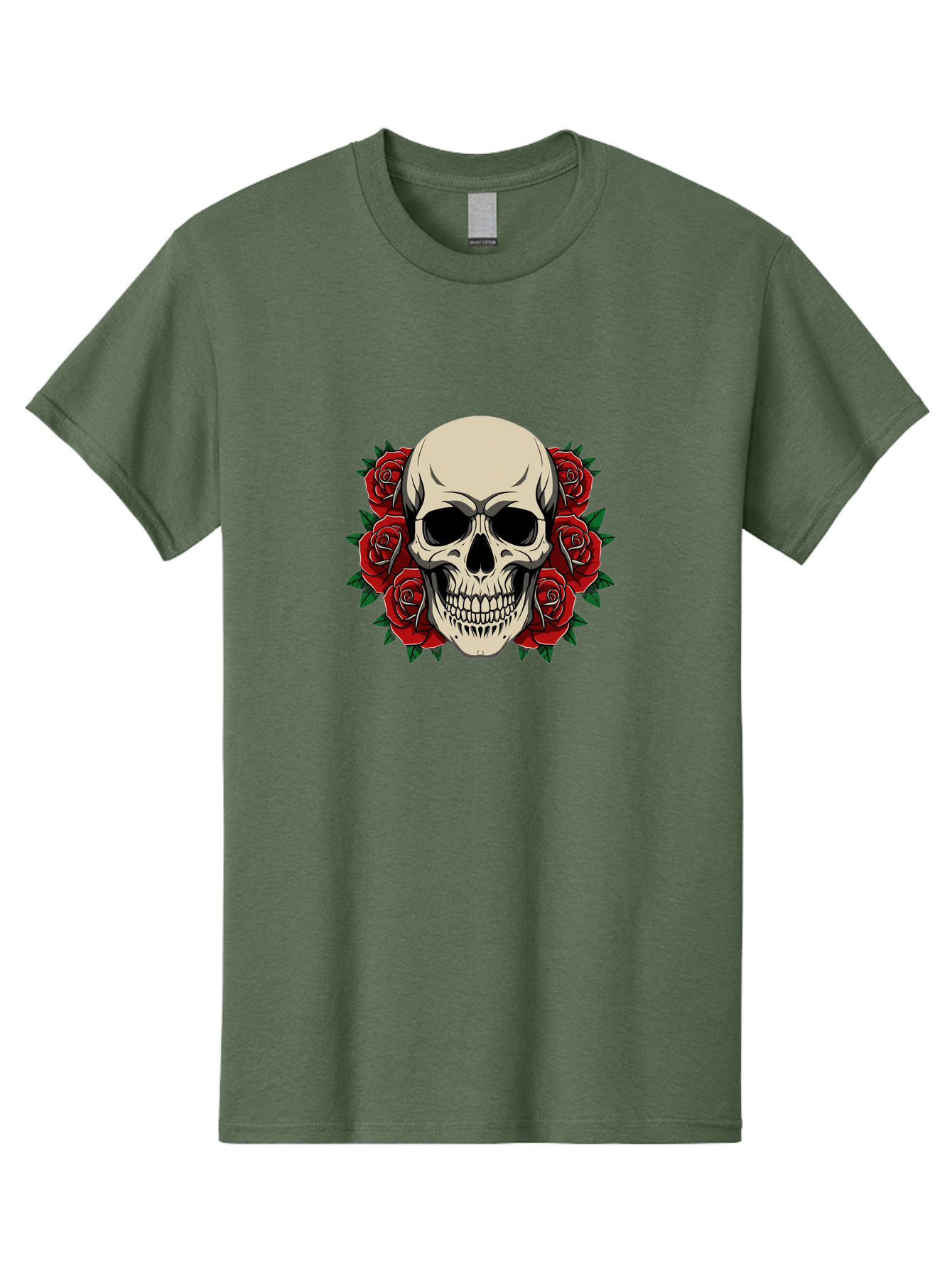 Skull-With-Roses Men'S Graphic Tee, 100% Cotton, Comfortable Casual Summer Wear, Machine Washable, Human Skull, Red Roses, Floral Skull, Gothic Art, Dark Symbolism, Skull Design, Tattoo Art, Gothic Roses Bad619