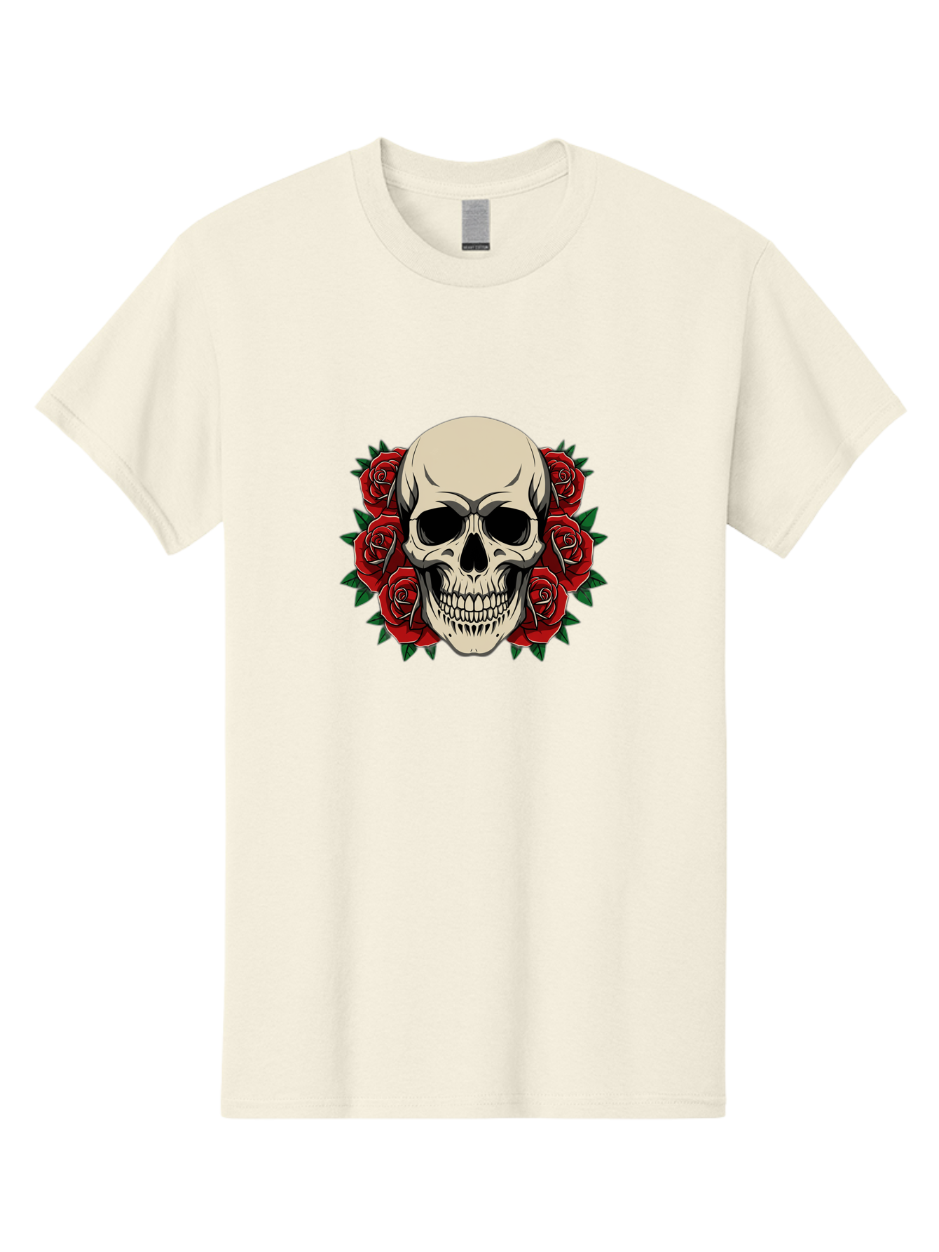 Skull-With-Roses Men'S Graphic Tee, 100% Cotton, Comfortable Casual Summer Wear, Machine Washable, Human Skull, Red Roses, Floral Skull, Gothic Art, Dark Symbolism, Skull Design, Tattoo Art, Gothic Roses Bad619