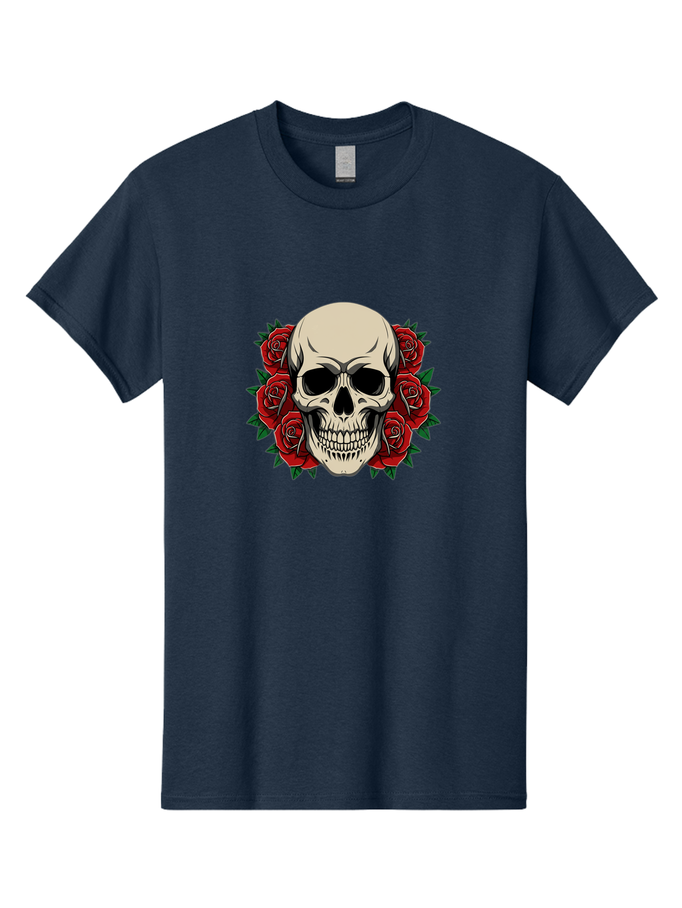 Skull-With-Roses Men'S Graphic Tee, 100% Cotton, Comfortable Casual Summer Wear, Machine Washable, Human Skull, Red Roses, Floral Skull, Gothic Art, Dark Symbolism, Skull Design, Tattoo Art, Gothic Roses Bad619