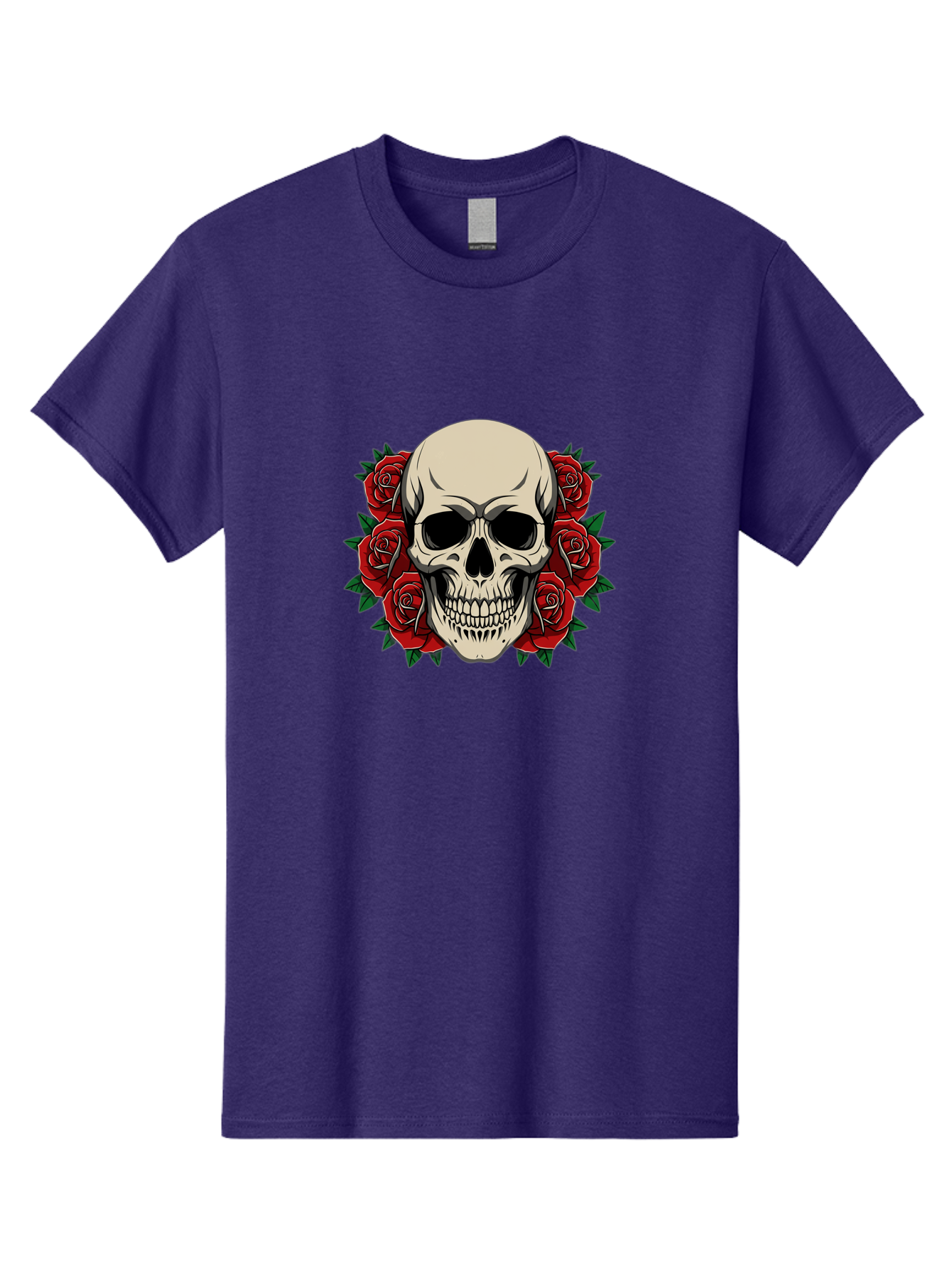 Skull-With-Roses Men'S Graphic Tee, 100% Cotton, Comfortable Casual Summer Wear, Machine Washable, Human Skull, Red Roses, Floral Skull, Gothic Art, Dark Symbolism, Skull Design, Tattoo Art, Gothic Roses Bad619