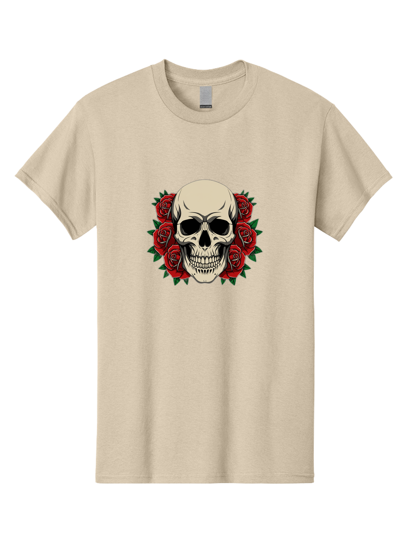 Skull-With-Roses Men'S Graphic Tee, 100% Cotton, Comfortable Casual Summer Wear, Machine Washable, Human Skull, Red Roses, Floral Skull, Gothic Art, Dark Symbolism, Skull Design, Tattoo Art, Gothic Roses Bad619