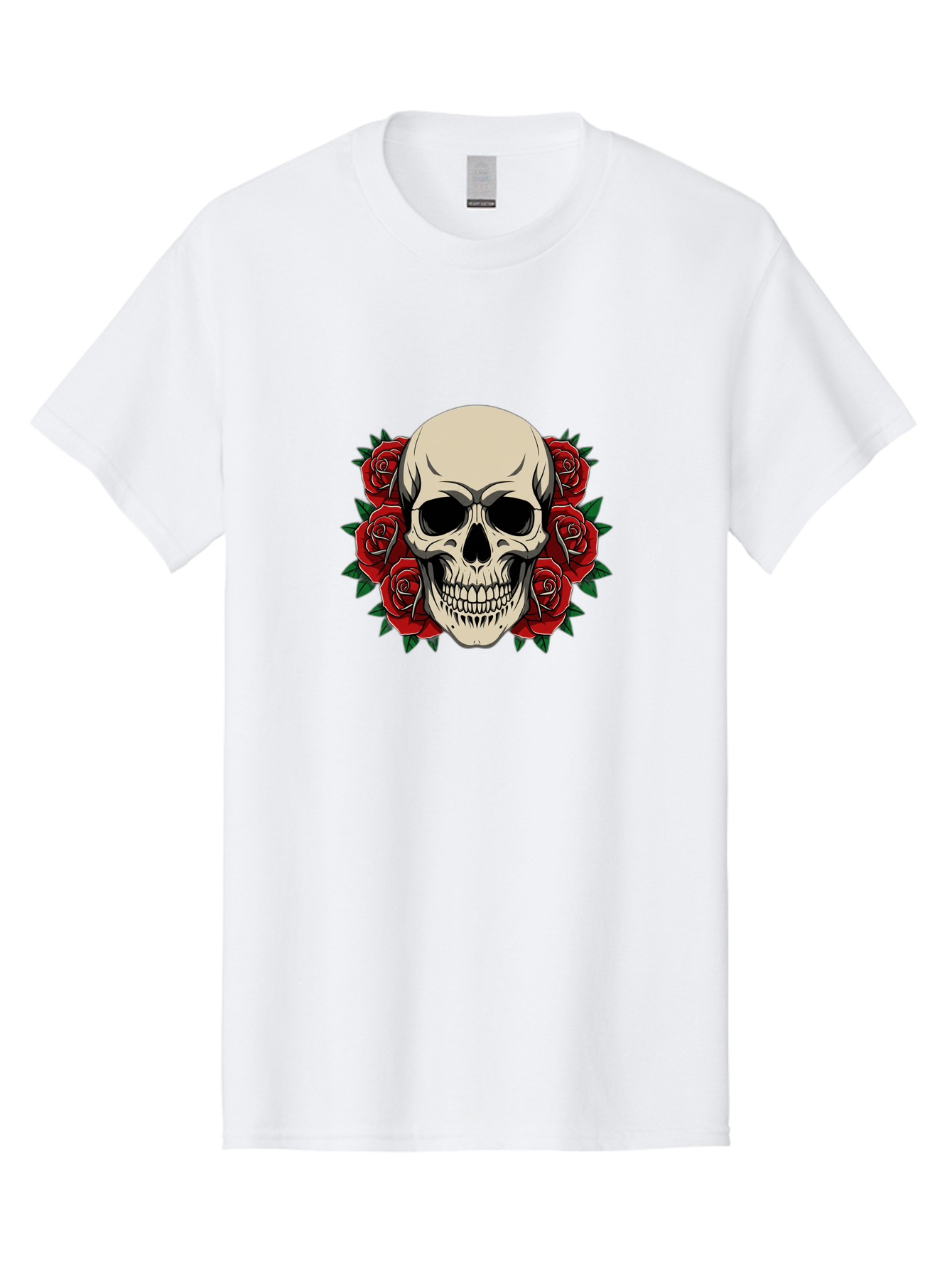 Skull-With-Roses Men'S Graphic Tee, 100% Cotton, Comfortable Casual Summer Wear, Machine Washable, Human Skull, Red Roses, Floral Skull, Gothic Art, Dark Symbolism, Skull Design, Tattoo Art, Gothic Roses Bad619
