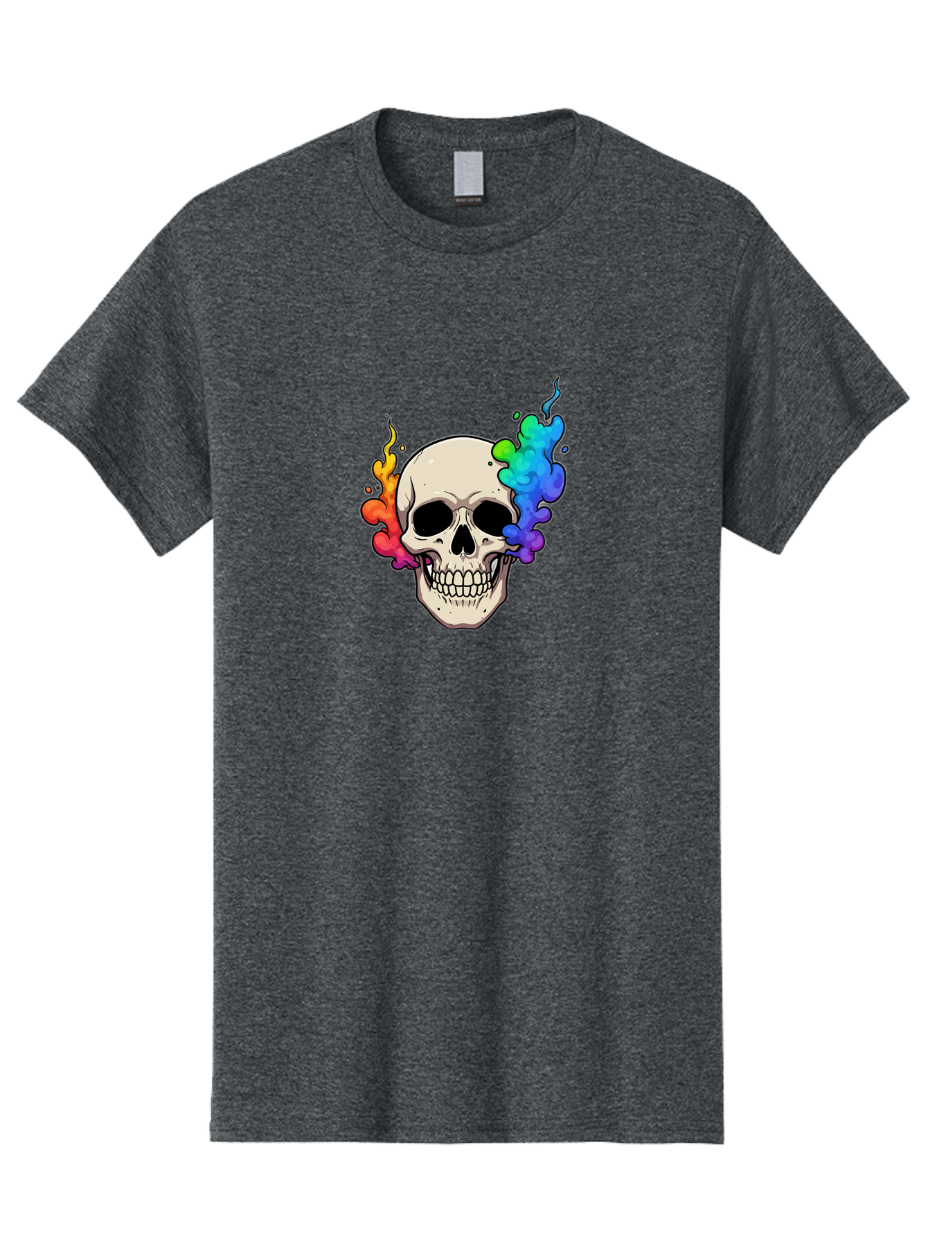 Skull-With-Smoke Men'S Graphic Tee, 100% Cotton, Comfortable Casual Summer Wear, Machine Washable, Cartoon Skull, Rainbow Smoke, Colorful Illustration, Vibrant Art, Edgy Design, Grunge Style, Street Art, Graphic Design, Skull Art, Bad620