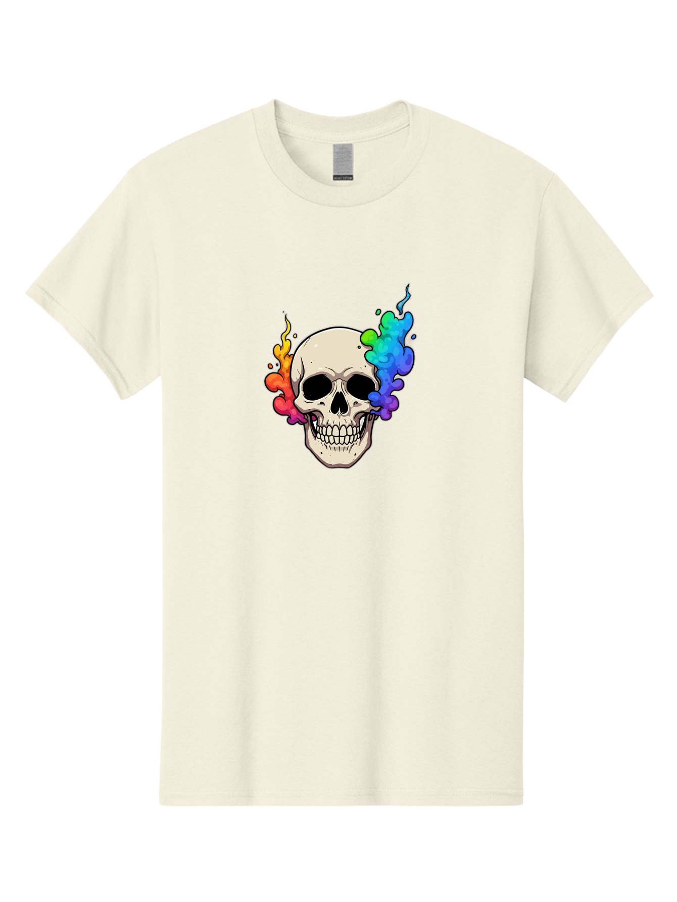 Skull-With-Smoke Men'S Graphic Tee, 100% Cotton, Comfortable Casual Summer Wear, Machine Washable, Cartoon Skull, Rainbow Smoke, Colorful Illustration, Vibrant Art, Edgy Design, Grunge Style, Street Art, Graphic Design, Skull Art, Bad620