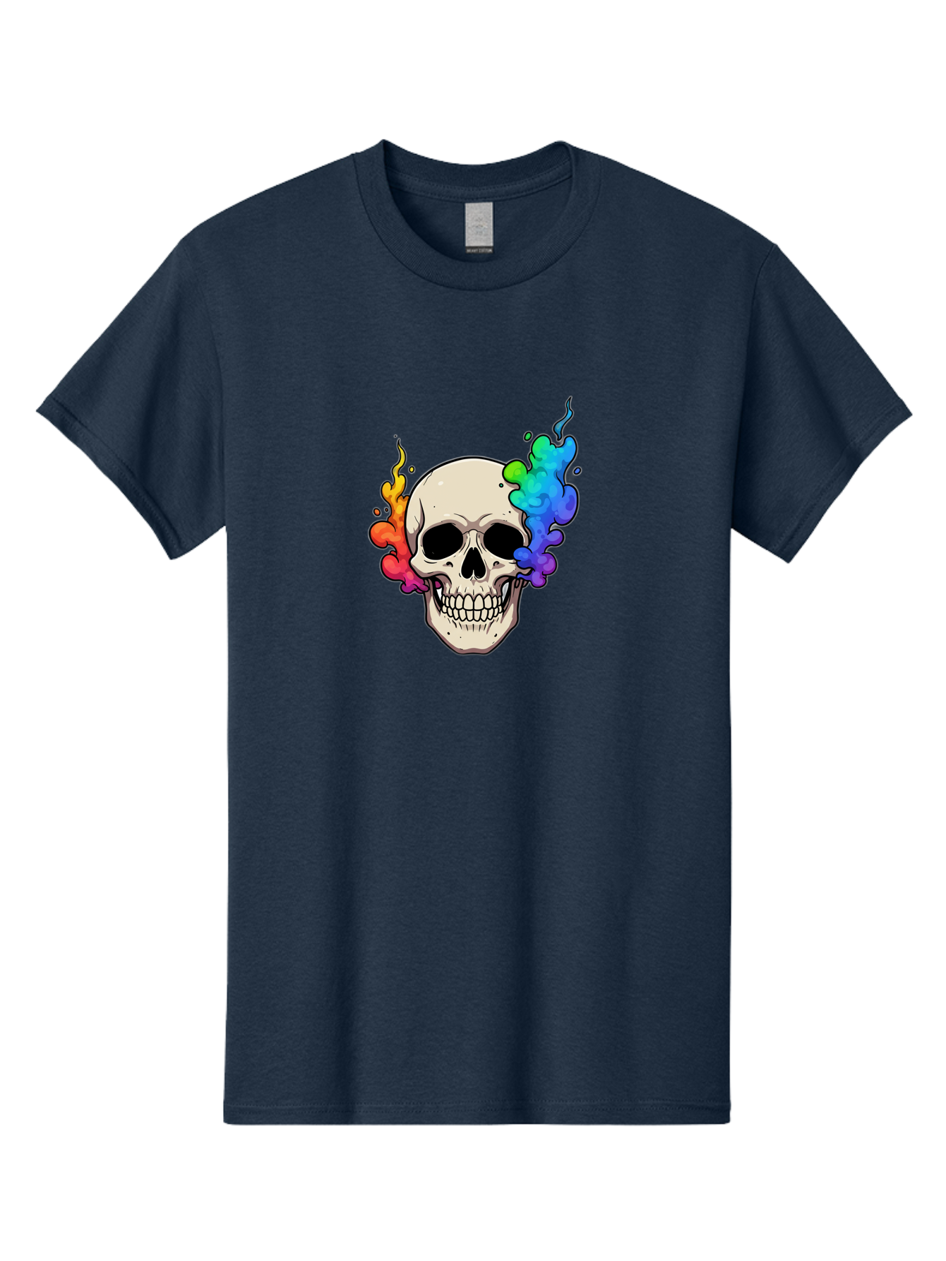 Skull-With-Smoke Men'S Graphic Tee, 100% Cotton, Comfortable Casual Summer Wear, Machine Washable, Cartoon Skull, Rainbow Smoke, Colorful Illustration, Vibrant Art, Edgy Design, Grunge Style, Street Art, Graphic Design, Skull Art, Bad620
