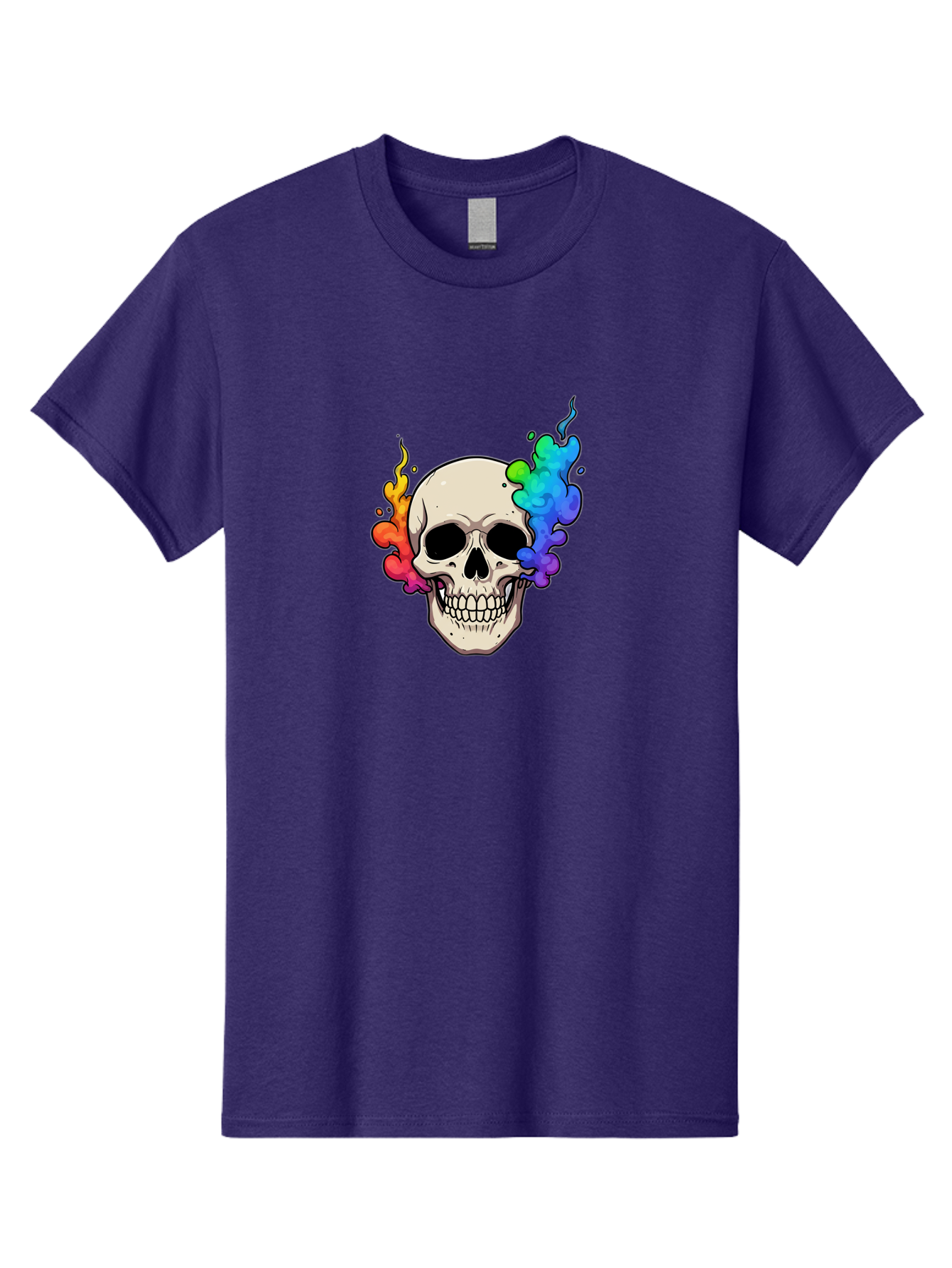 Skull-With-Smoke Men'S Graphic Tee, 100% Cotton, Comfortable Casual Summer Wear, Machine Washable, Cartoon Skull, Rainbow Smoke, Colorful Illustration, Vibrant Art, Edgy Design, Grunge Style, Street Art, Graphic Design, Skull Art, Bad620