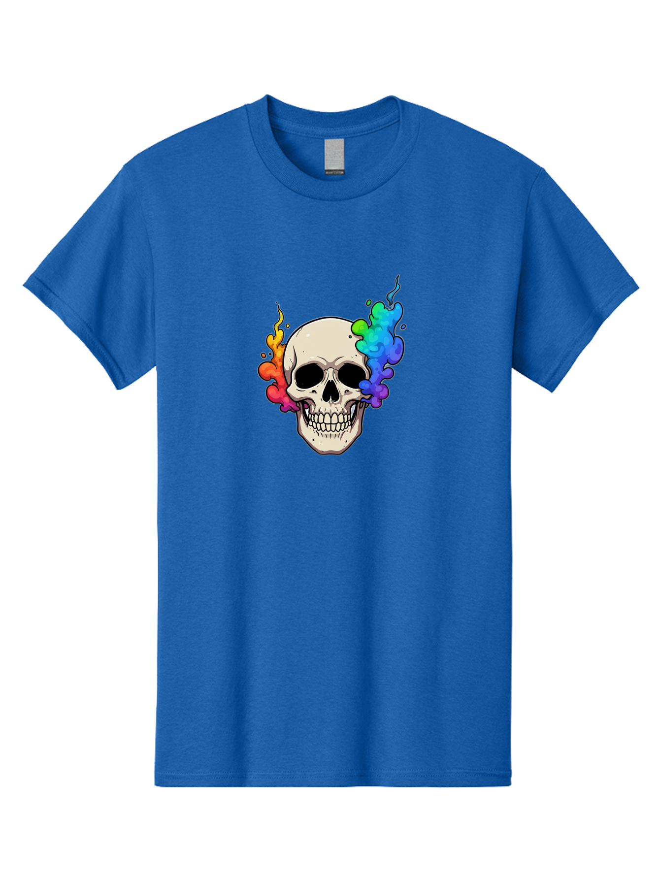 Skull-With-Smoke Men'S Graphic Tee, 100% Cotton, Comfortable Casual Summer Wear, Machine Washable, Cartoon Skull, Rainbow Smoke, Colorful Illustration, Vibrant Art, Edgy Design, Grunge Style, Street Art, Graphic Design, Skull Art, Bad620