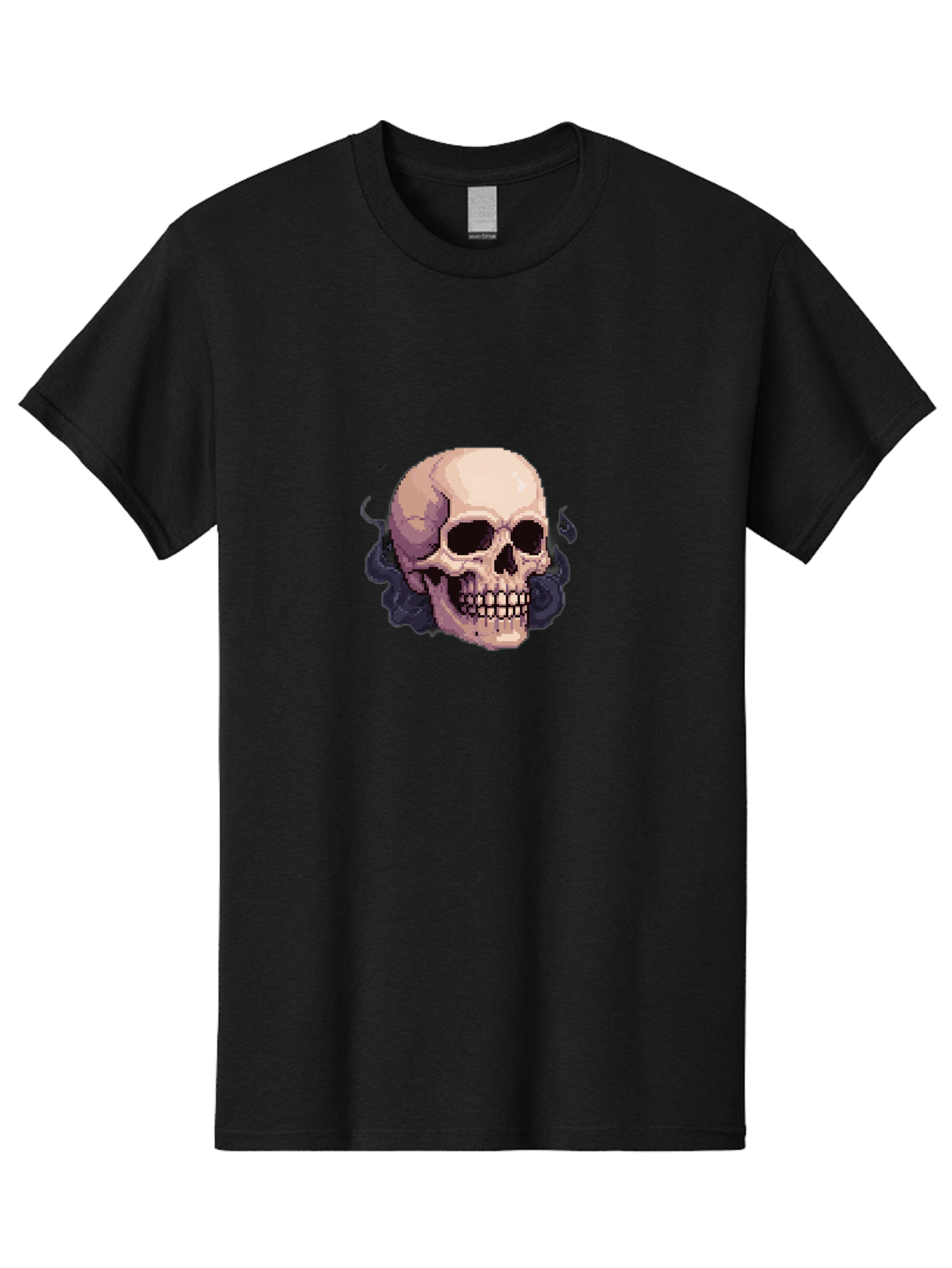 Skull-With-Tentacles Men'S Graphic Tee, 100% Cotton, Comfortable Casual Summer Wear, Machine Washable, Pixel Art Skull, Human Skull, Smoke Effects, Dark Magic, Mysterious, Gothic Style, Spooky Atmosphere, Eerie, Halloween Theme Bad621