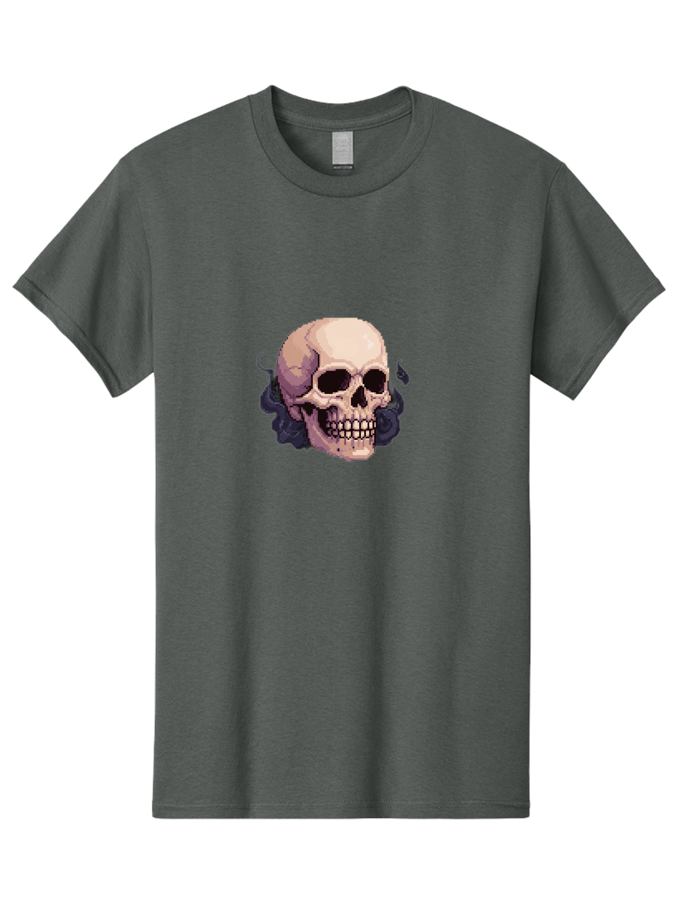 Skull-With-Tentacles Men'S Graphic Tee, 100% Cotton, Comfortable Casual Summer Wear, Machine Washable, Pixel Art Skull, Human Skull, Smoke Effects, Dark Magic, Mysterious, Gothic Style, Spooky Atmosphere, Eerie, Halloween Theme Bad621