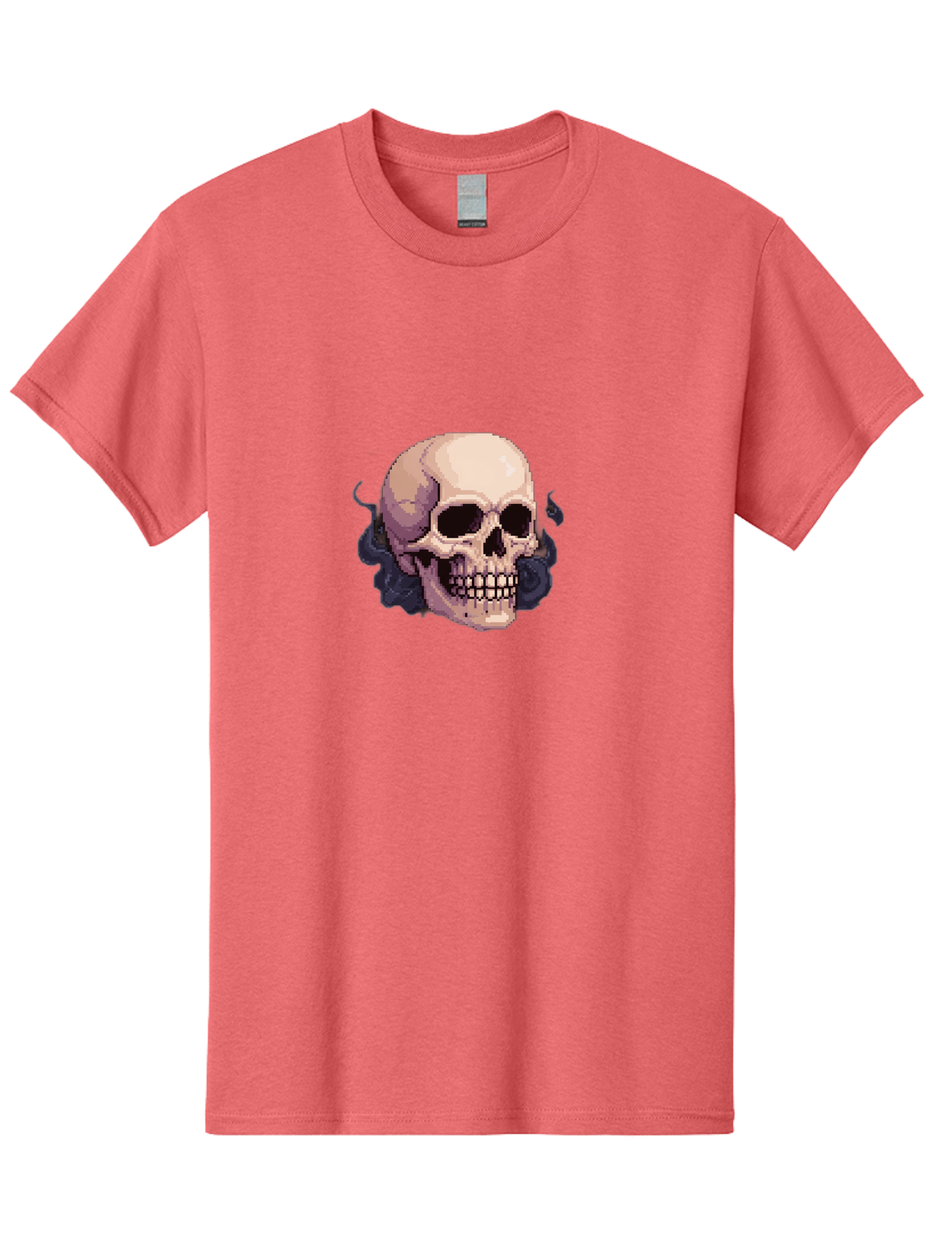 Skull-With-Tentacles Men'S Graphic Tee, 100% Cotton, Comfortable Casual Summer Wear, Machine Washable, Pixel Art Skull, Human Skull, Smoke Effects, Dark Magic, Mysterious, Gothic Style, Spooky Atmosphere, Eerie, Halloween Theme Bad621