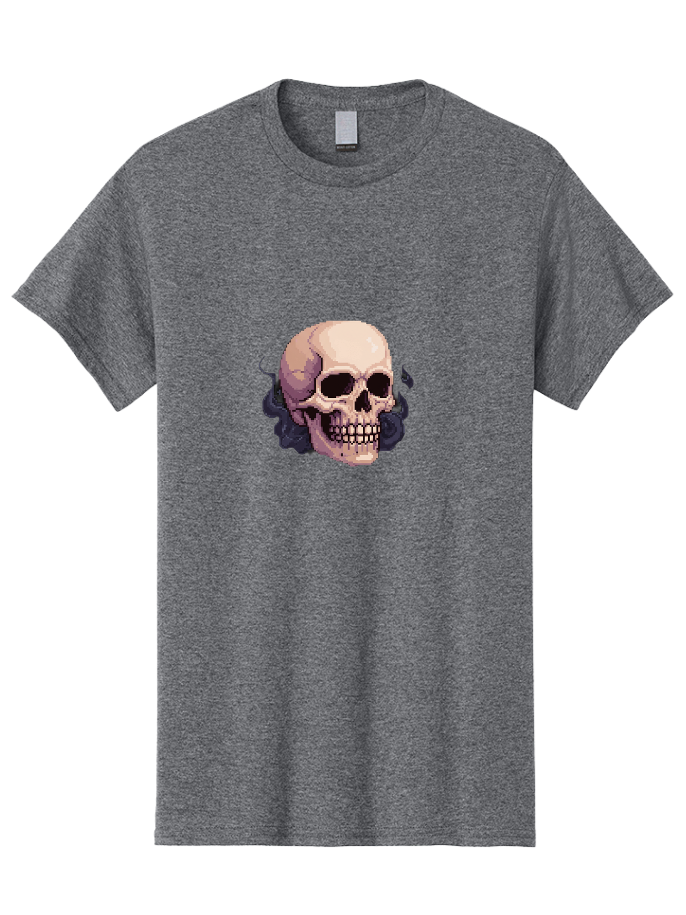 Skull-With-Tentacles Men'S Graphic Tee, 100% Cotton, Comfortable Casual Summer Wear, Machine Washable, Pixel Art Skull, Human Skull, Smoke Effects, Dark Magic, Mysterious, Gothic Style, Spooky Atmosphere, Eerie, Halloween Theme Bad621