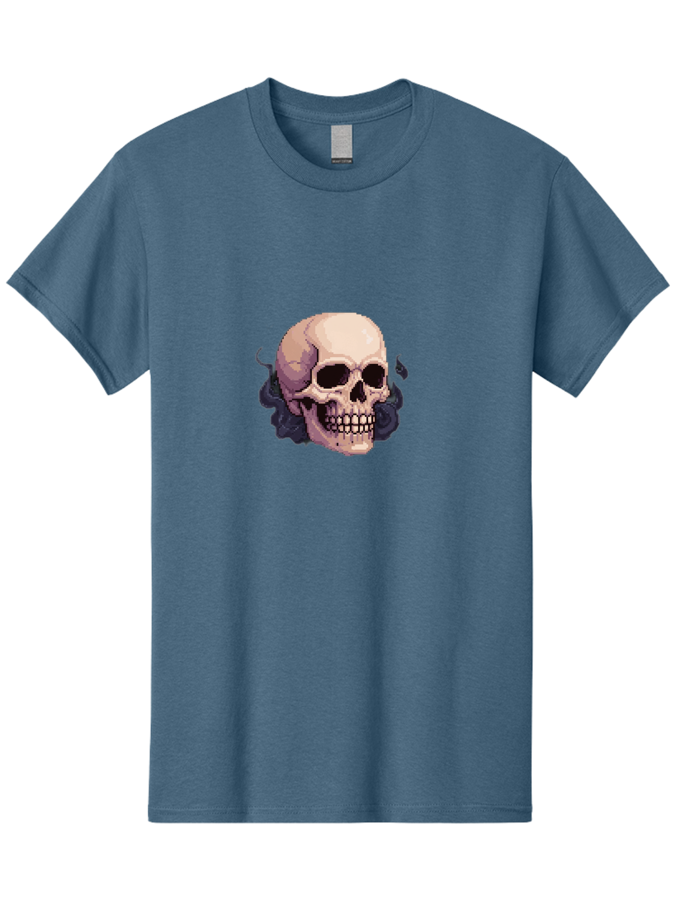 Skull-With-Tentacles Men'S Graphic Tee, 100% Cotton, Comfortable Casual Summer Wear, Machine Washable, Pixel Art Skull, Human Skull, Smoke Effects, Dark Magic, Mysterious, Gothic Style, Spooky Atmosphere, Eerie, Halloween Theme Bad621